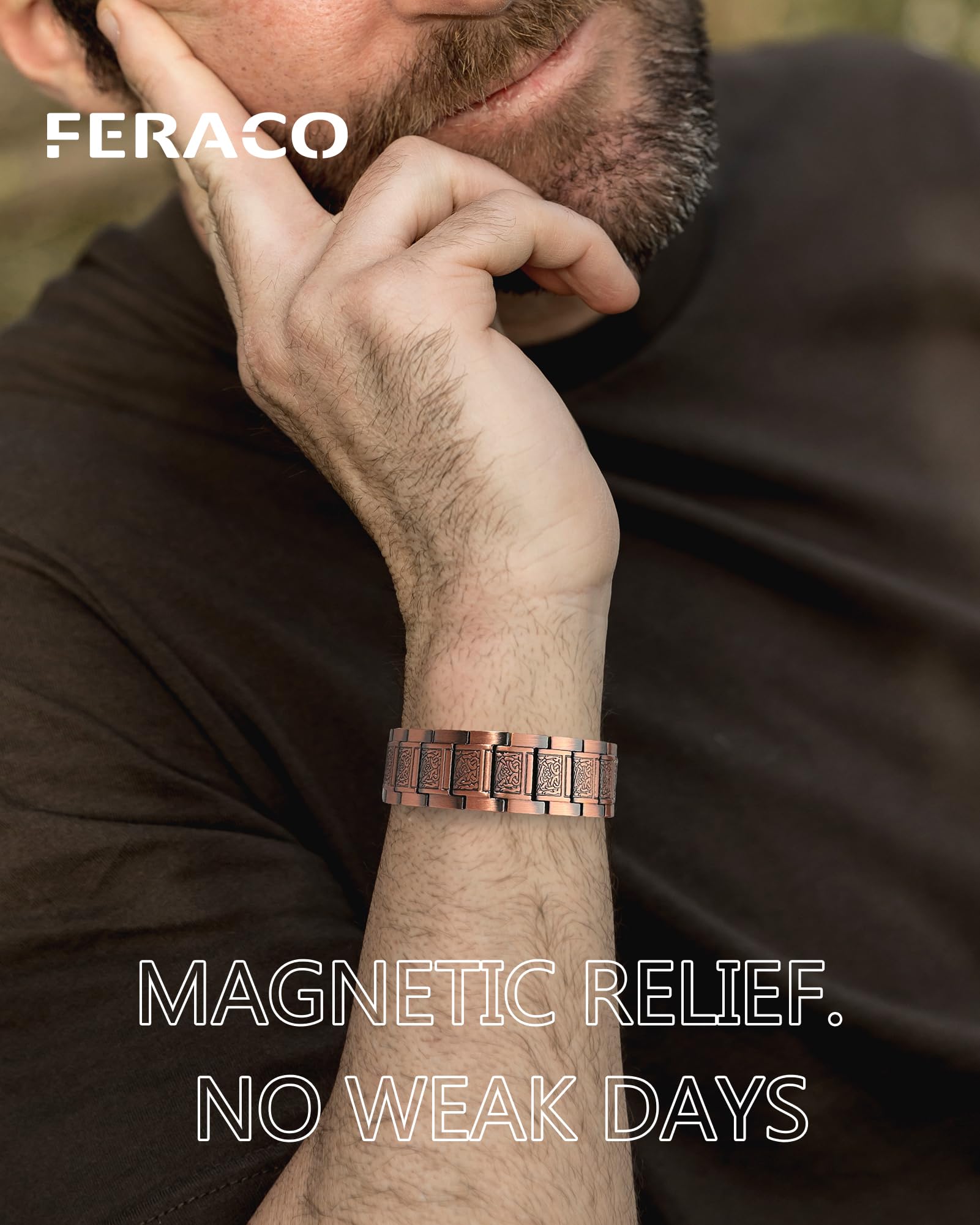 Feraco pulsera en muñeca masculina, cómodo uso diario y elegante