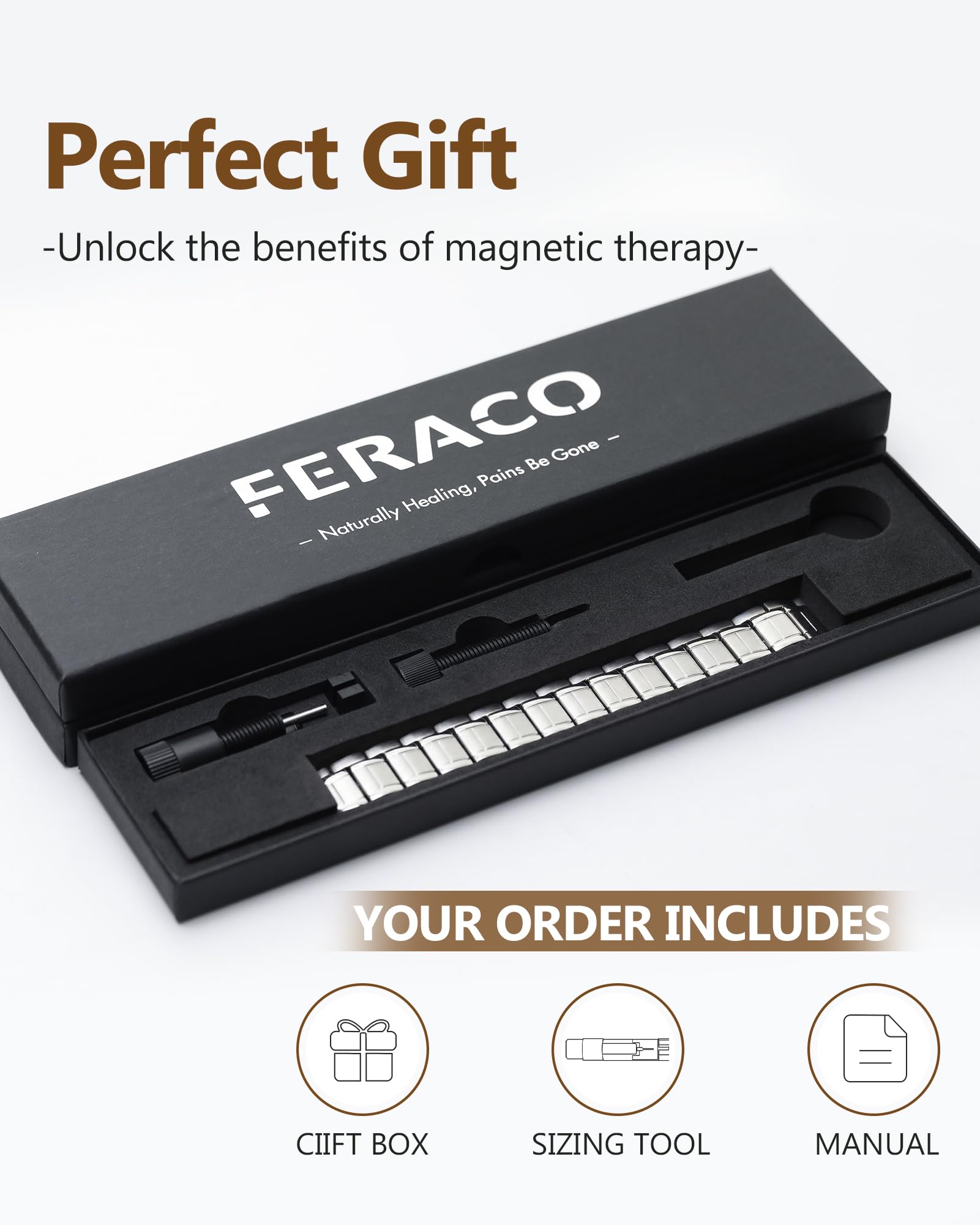 Feraco pulsera junto a regla para comparar tamaño y ajuste exacto