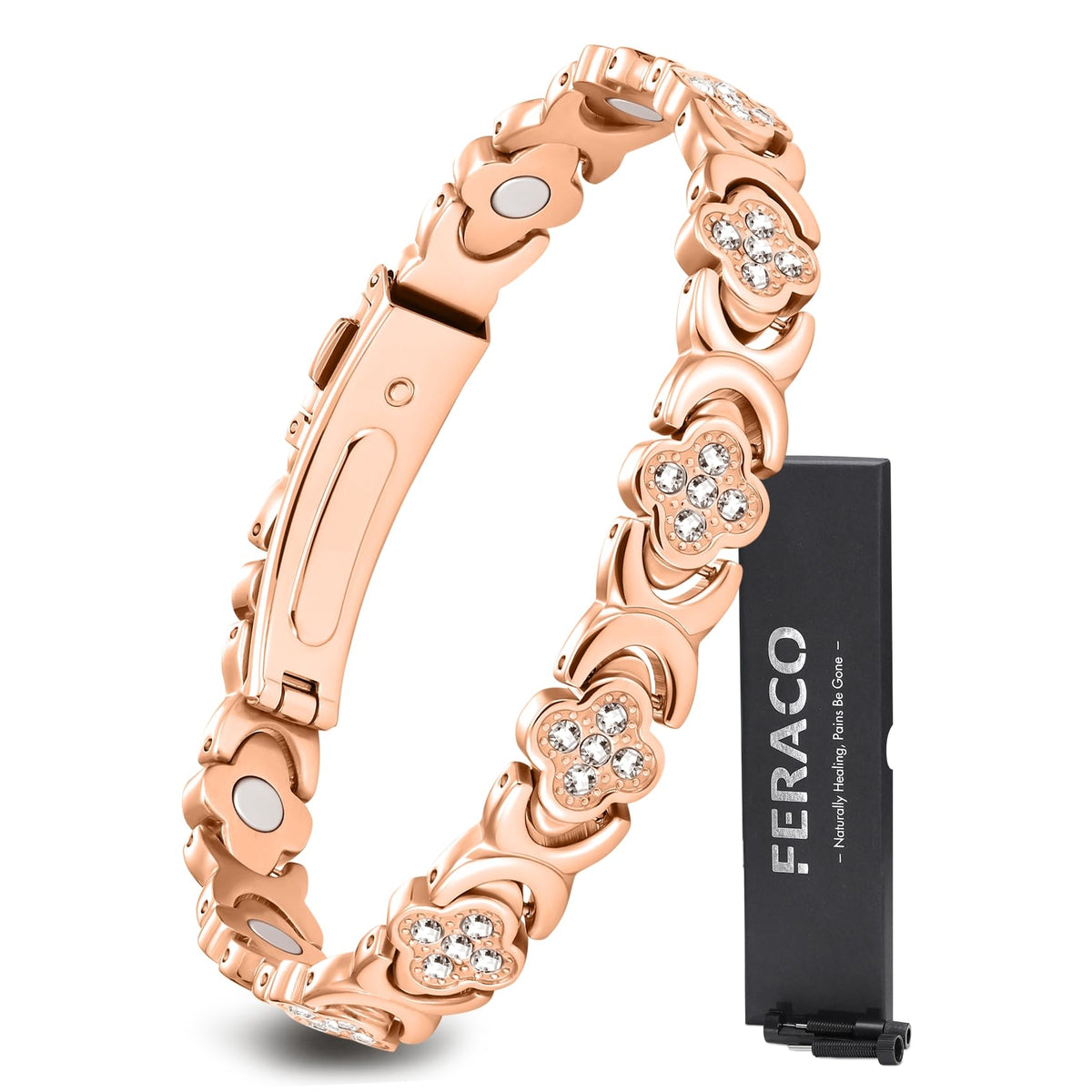 Feraco pulsera frontal mostrando el diseño infinito y trébol, aporta estilo elegante
