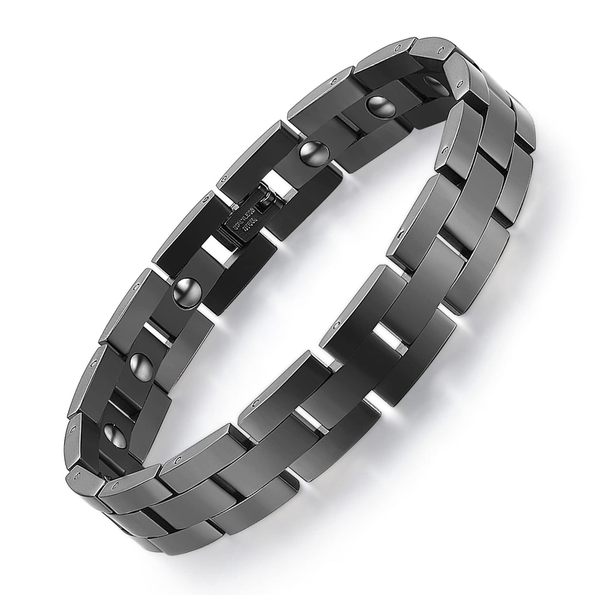 Feraco pulsera frontal mostrando acabado negro y estilo elegante