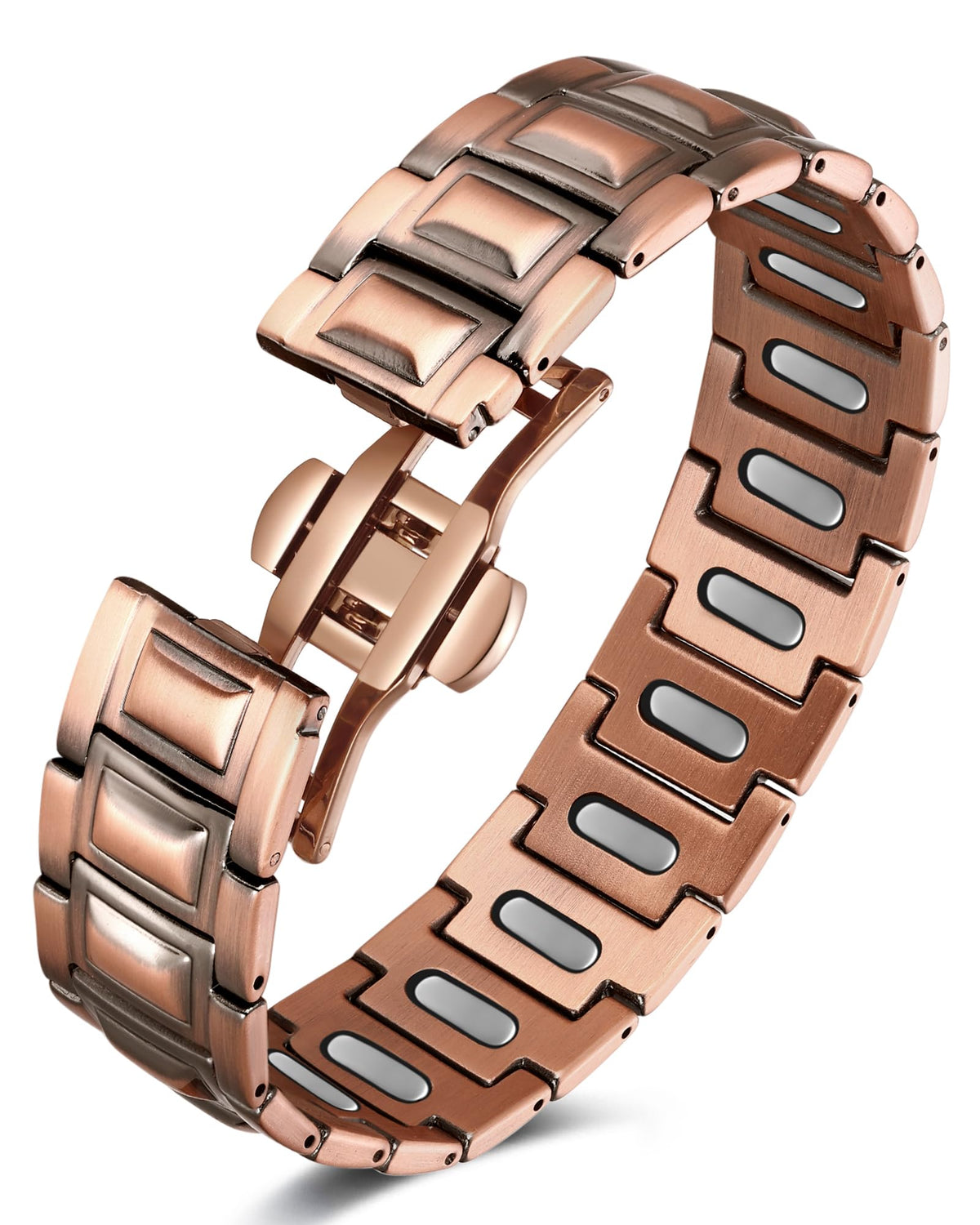 Feraco pulsera frontal mostrando diseño masculino y acabado de cobre