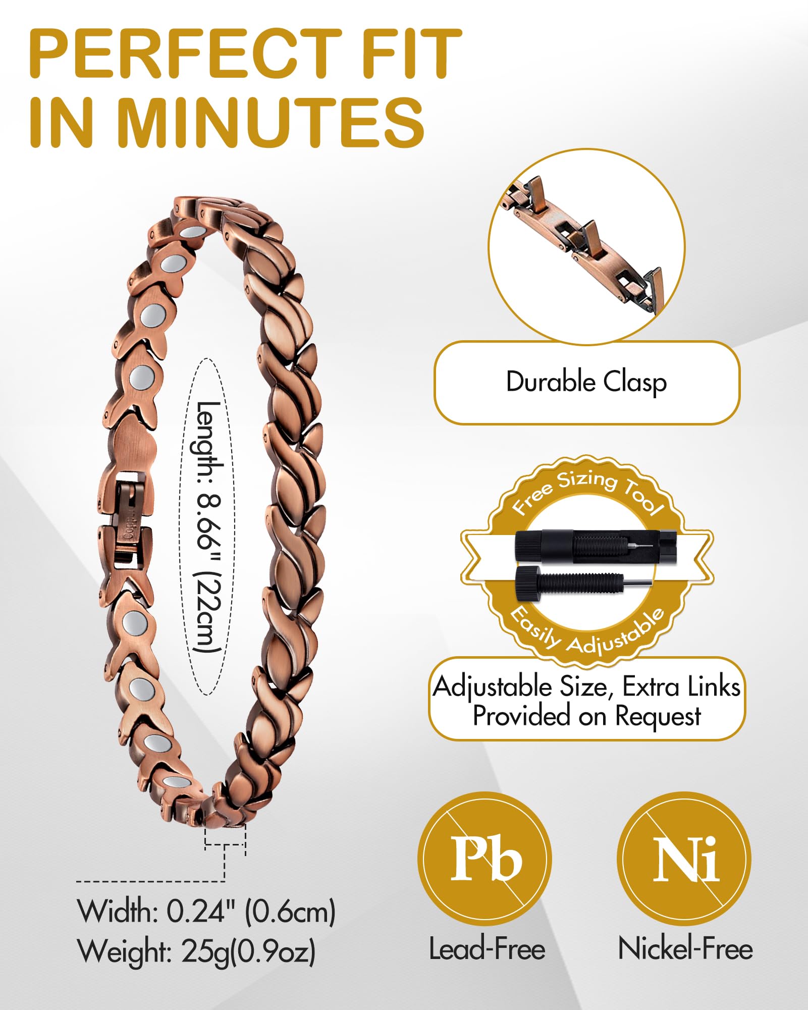 Feraco pulsera interior con imanes ocultos para perfil uniforme