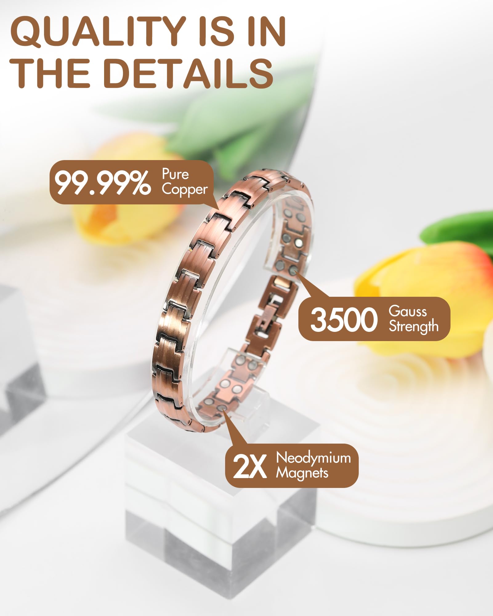 Feraco pulsera de cobre vista frontal, diseño clásico y pulido