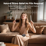 Persona usando diapasones Fernweh en meditación para relajación y concentración