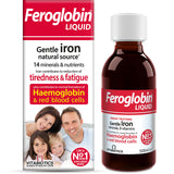 Feroglobin botella frontal mostrando etiqueta y sabor miel y naranja