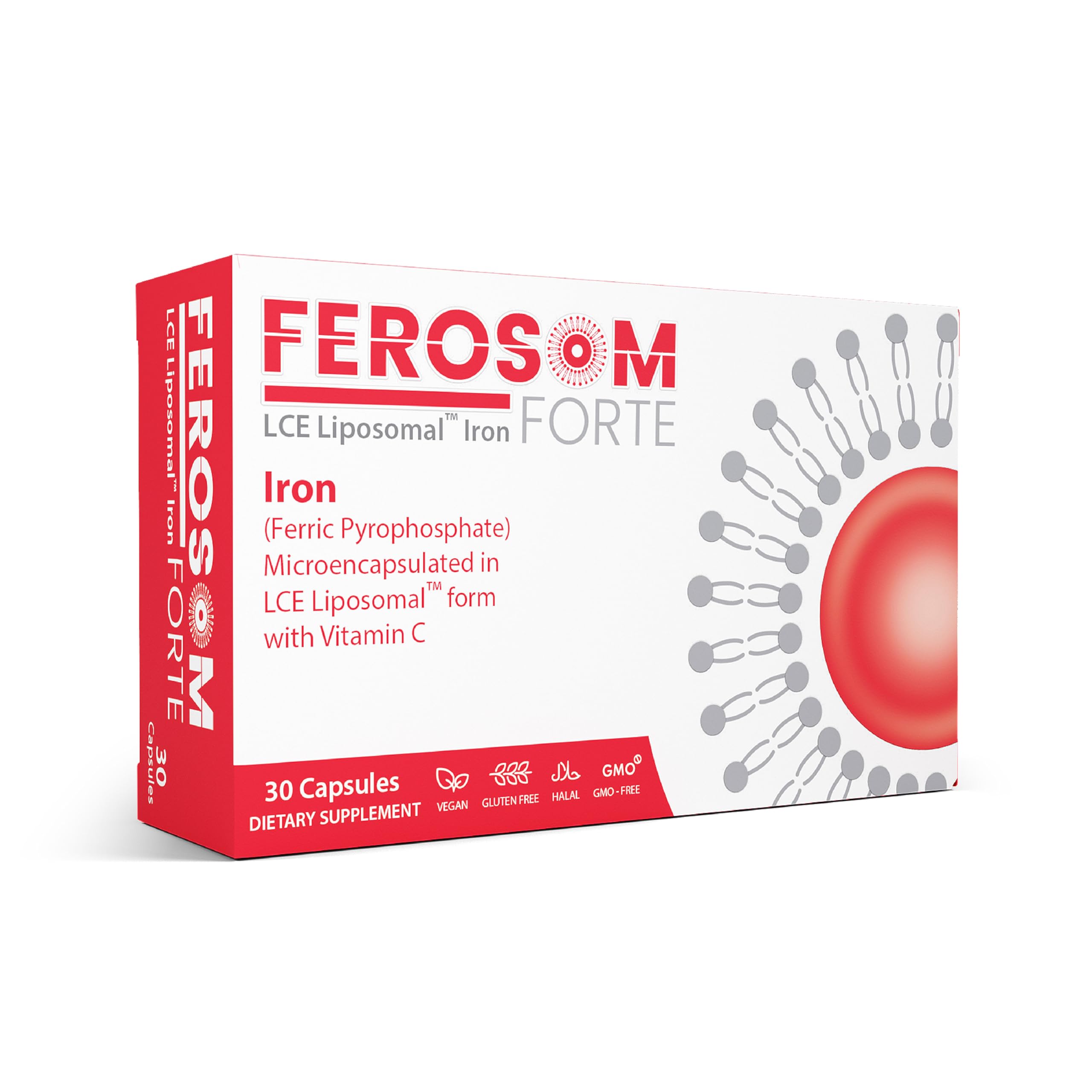 Ferosom Forte frasco frontal mostrando diseño y dosis clara, confianza de marca