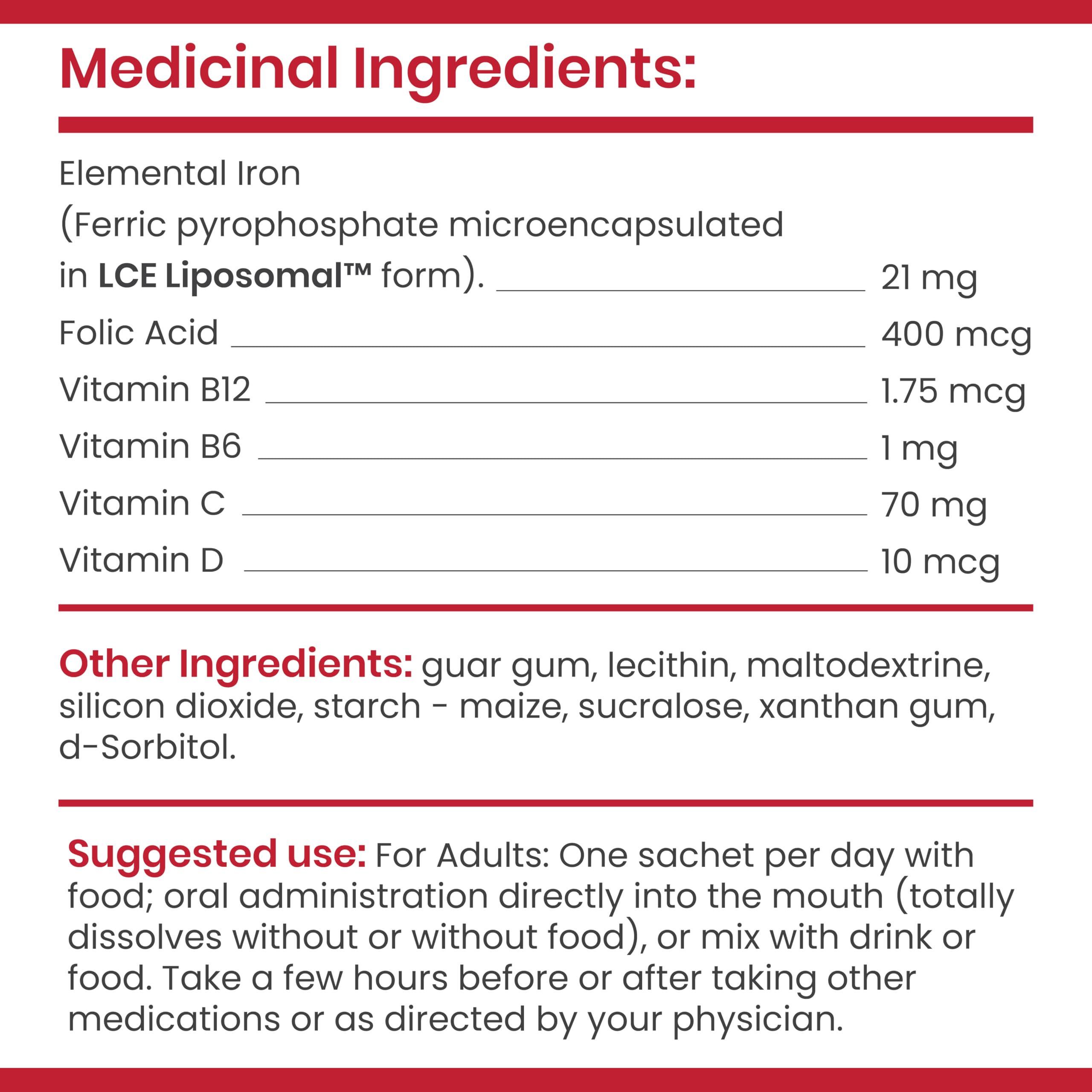 FEROSOM FORTE etiqueta y lista de ingredientes destacando vitaminas y libre de gluten