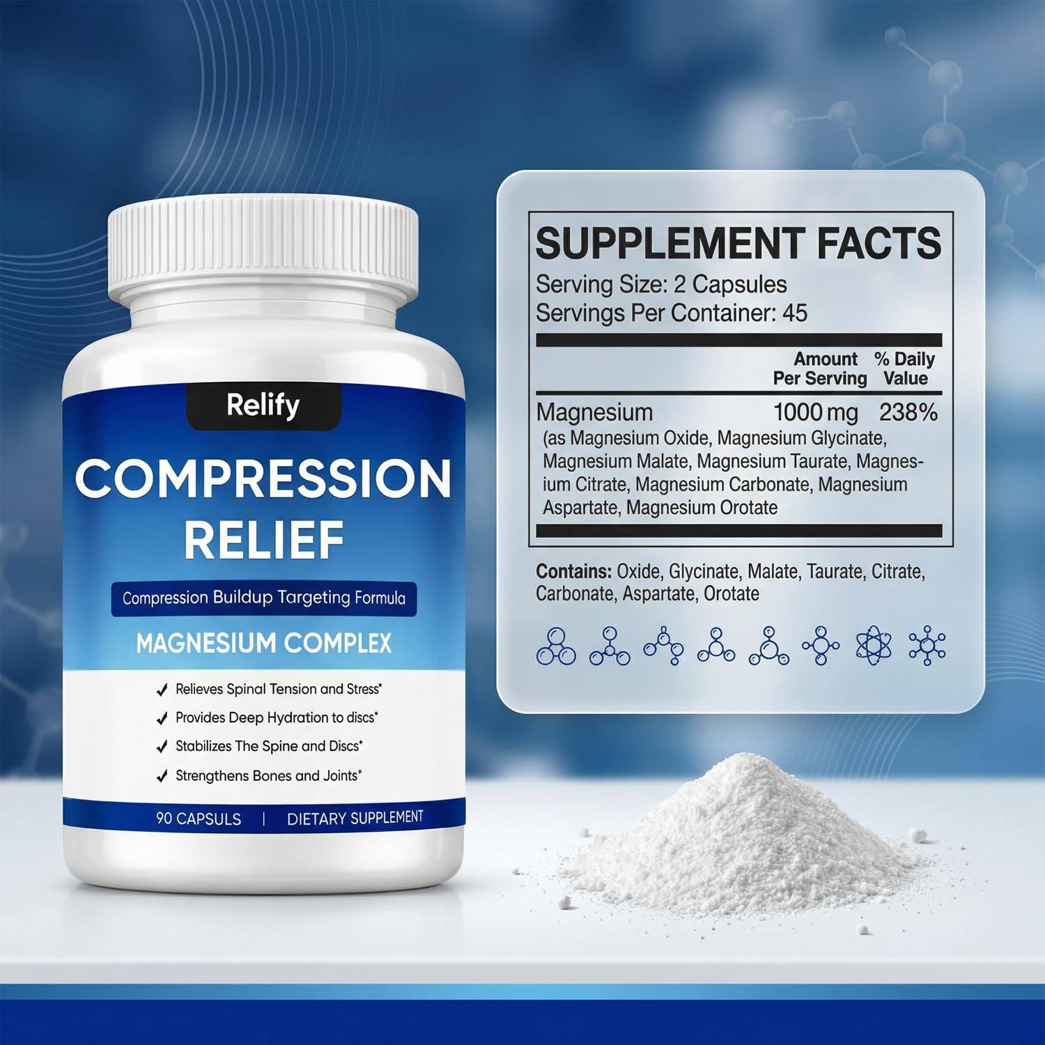 FERRAGLOW Mentara Relify etiqueta legible con complejo de magnesio 1000 mg