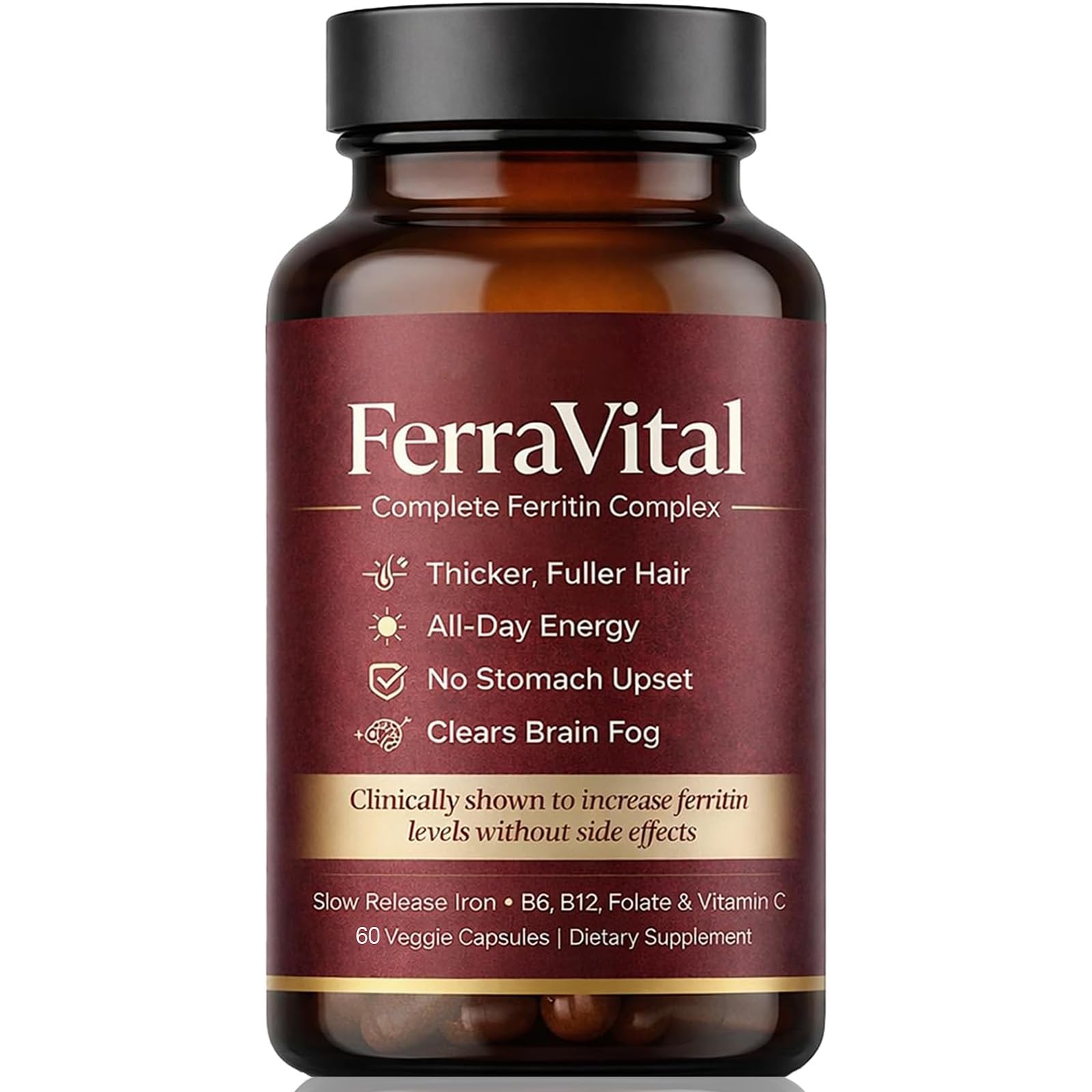FerraVital frontal del envase mostrando el diseño y beneficio de soporte de hierro