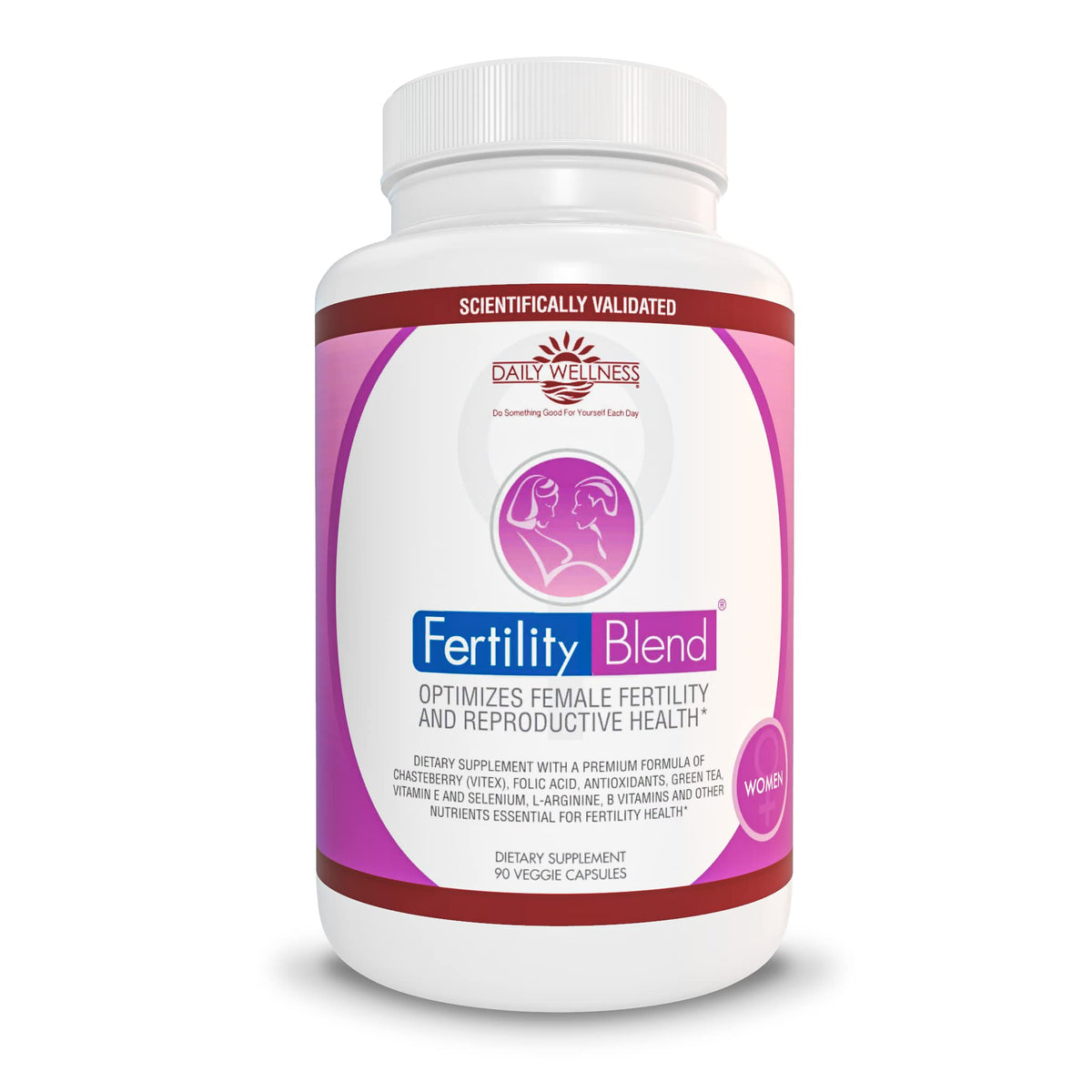 Fertility Blend frente del envase mostrando 90 cápsulas y beneficios diarios