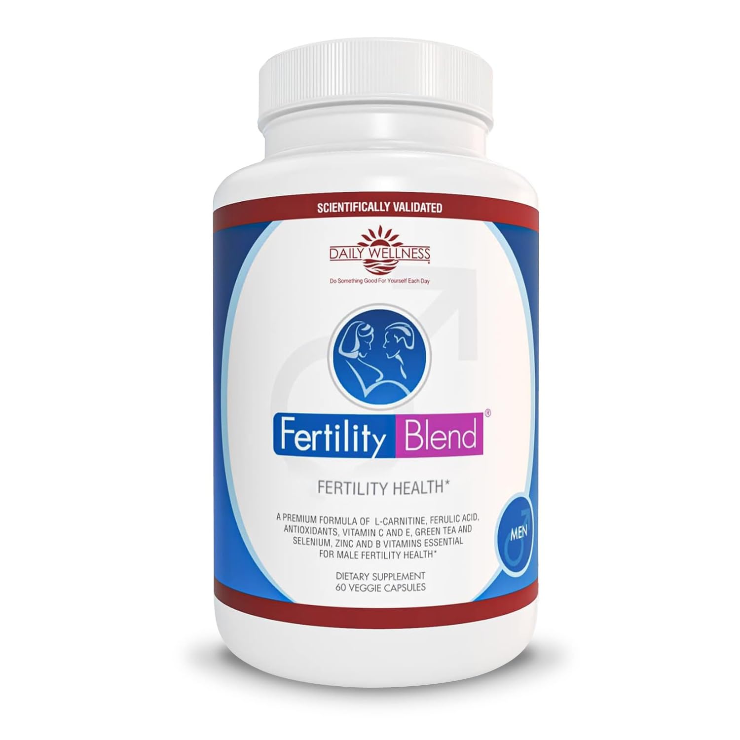 Fertility Blend frasco frontal mostrando cápsulas y apoyo nutritivo diario