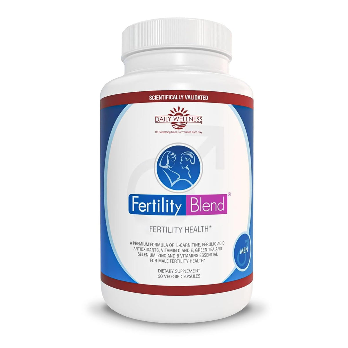 Fertility Blend frasco frontal mostrando cápsulas y apoyo nutritivo diario