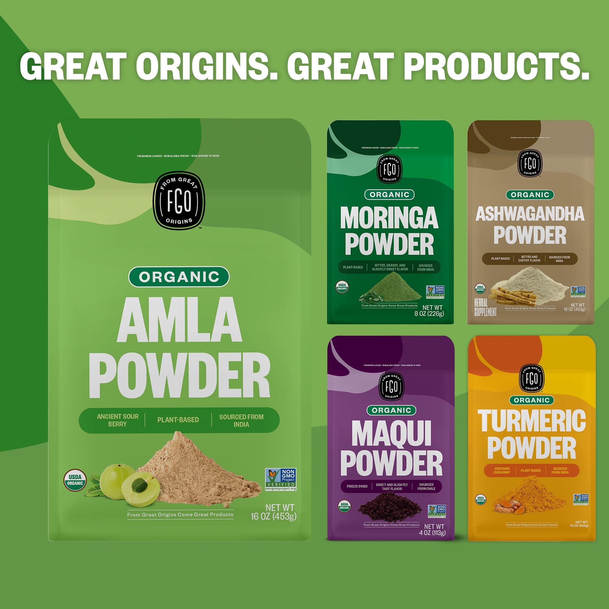 FGO etiqueta con sellos USDA Organic y Non-GMO destacando calidad garantizada
