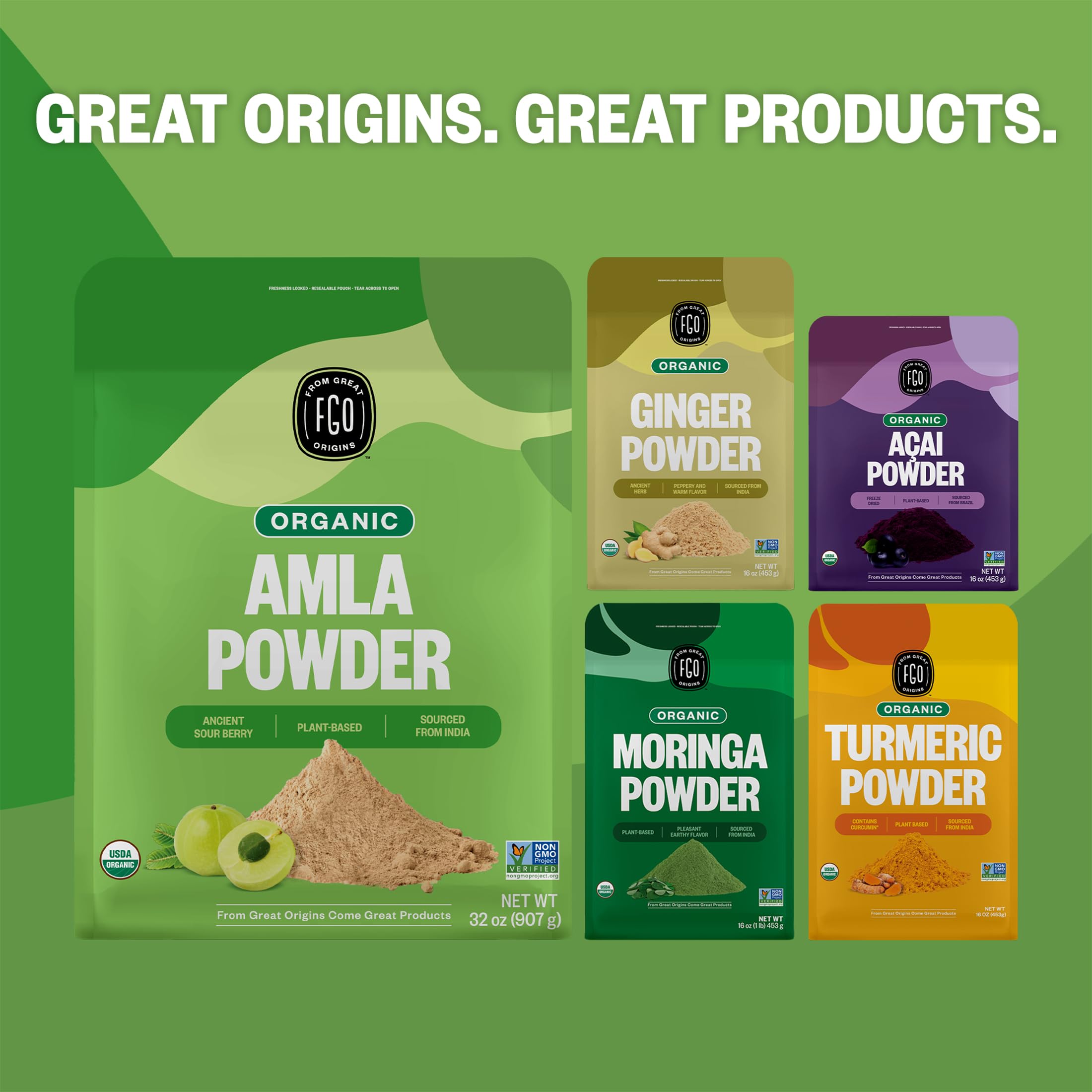 FGO amla en polvo junto a frutas y especias en cocina, versátil para platos y salsas
