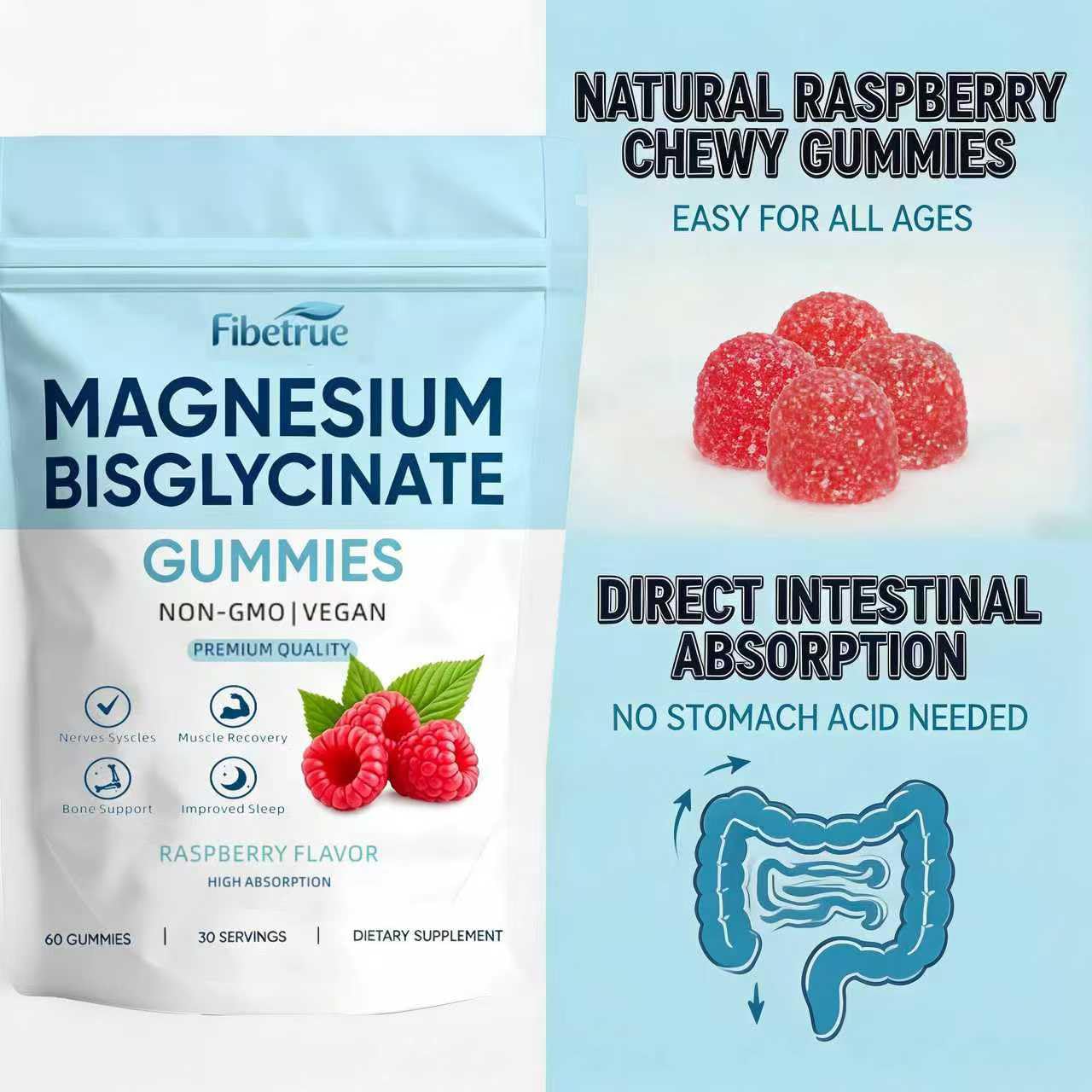 Fibetrue primer plano textura de gominolas y beneficio de fácil masticación