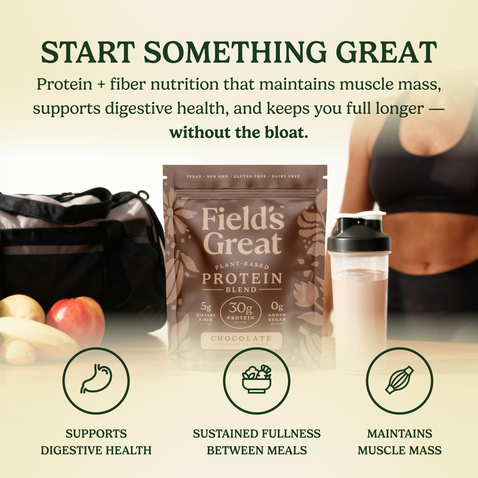 Field's Great cucharada medidora con 30 g de proteína por porción
