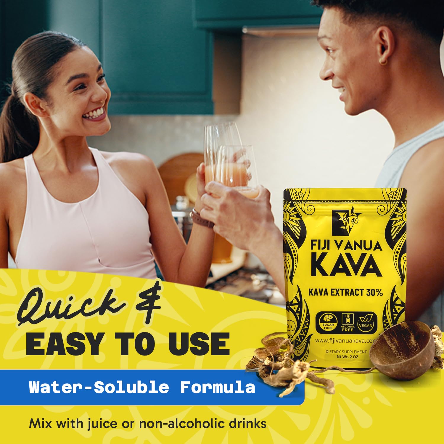 Fiji Vanua Kava bebida disuelta en vaso lista para consumo social