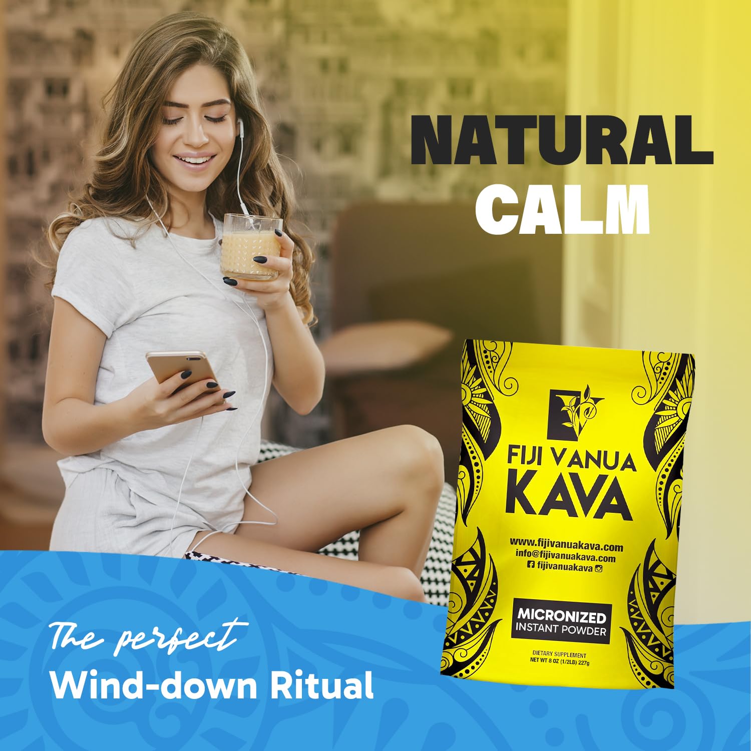 Fiji Vanua Kava etiqueta de ingredientes mostrando pureza y sin aditivos