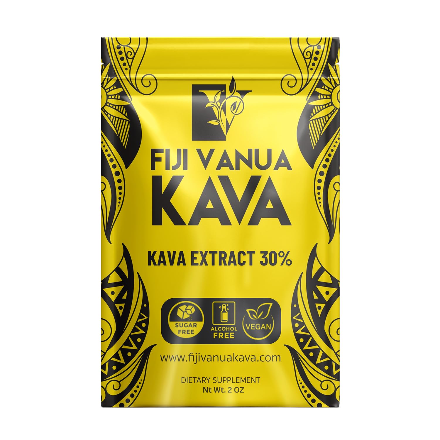 Fiji Vanua Kava envase frontal mostrando la marca y presentación compacta