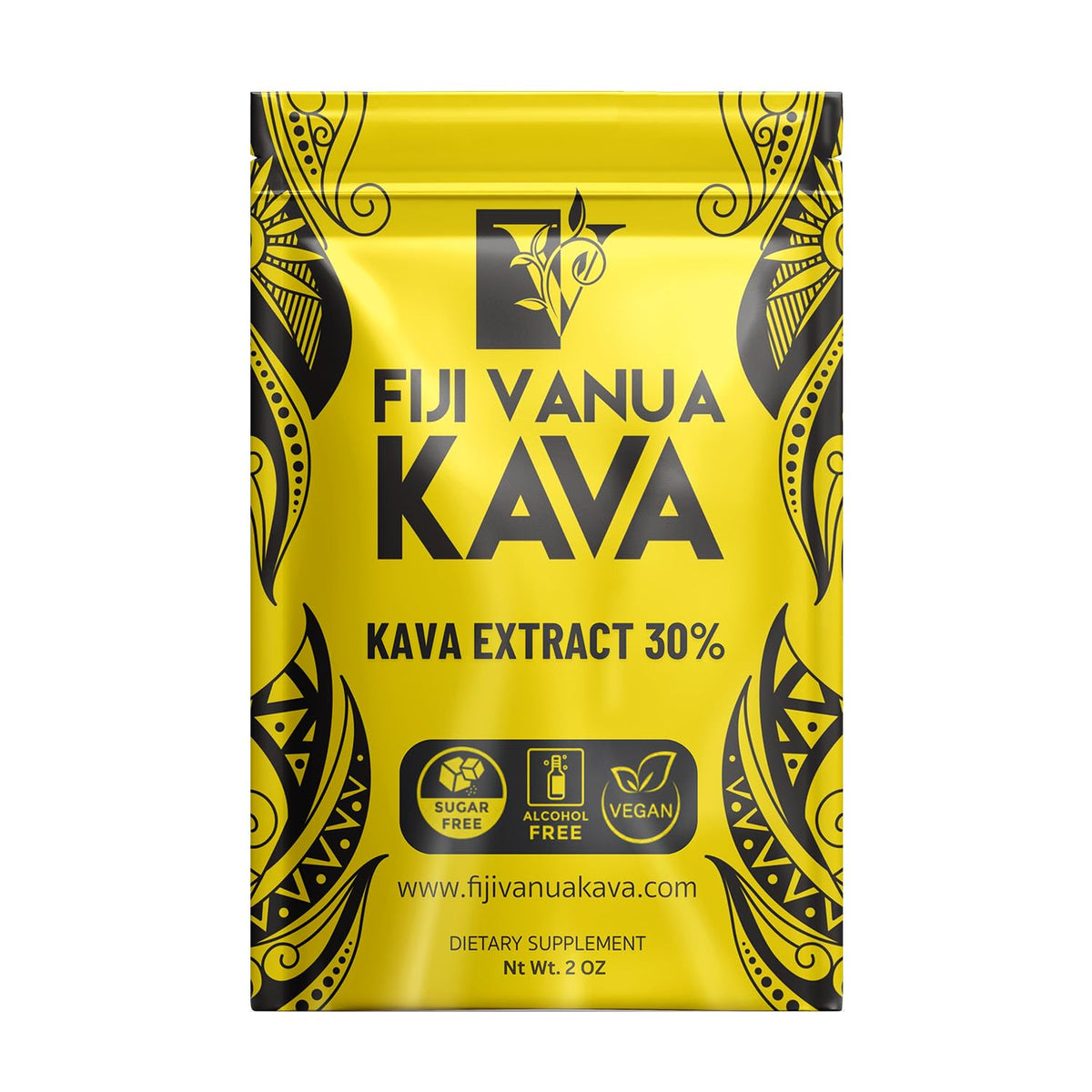 Fiji Vanua Kava envase frontal mostrando la marca y presentación compacta