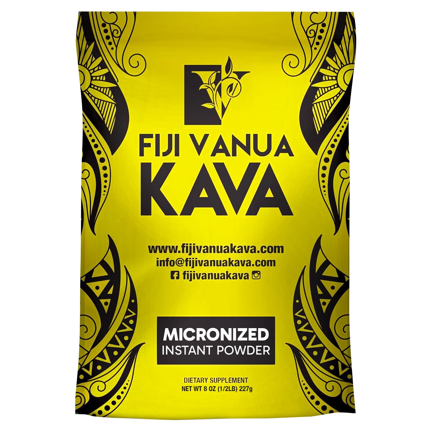 Fiji Vanua Kava envase frontal claro y atractivo para preparación rápida