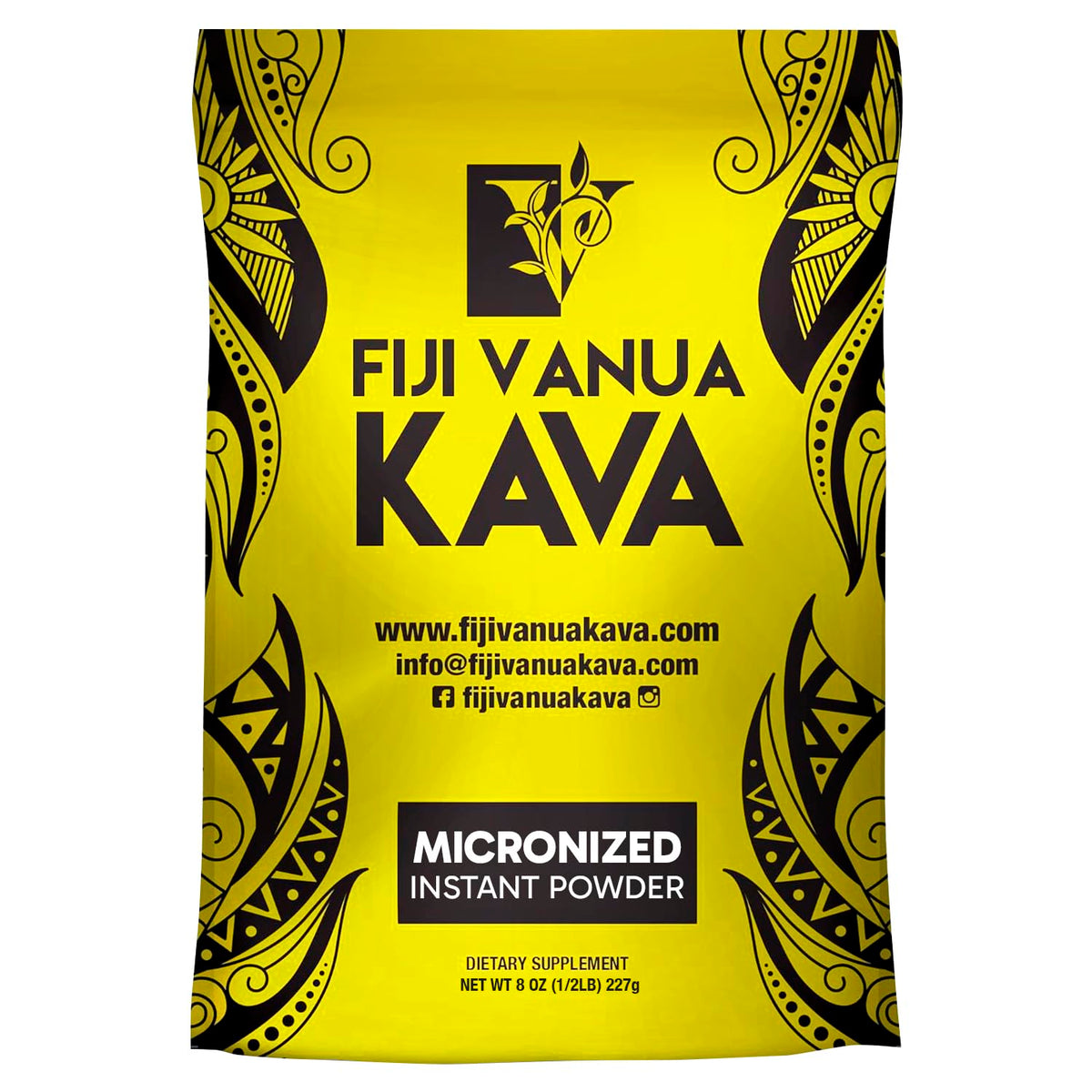 Fiji Vanua Kava envase frontal claro y atractivo para preparación rápida