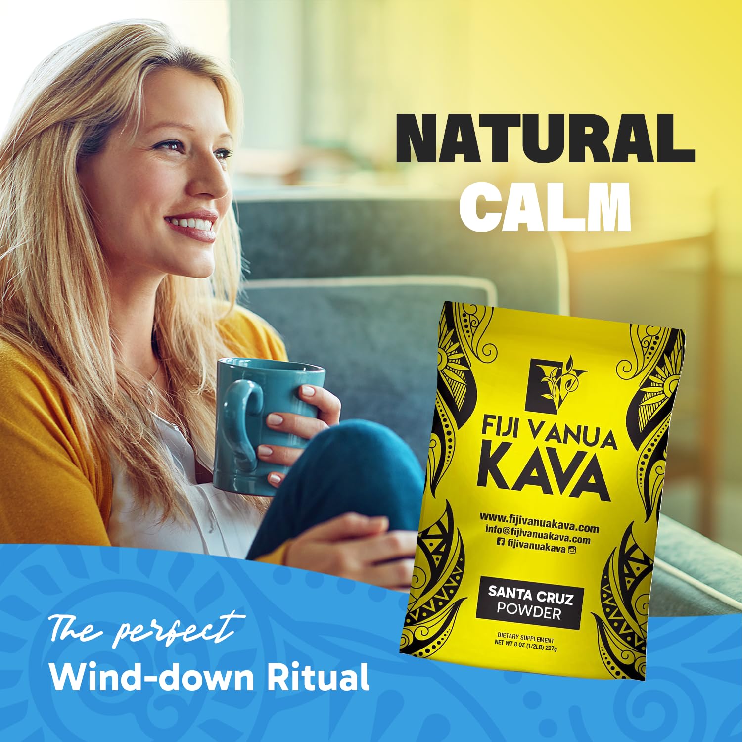 Fiji Vanua Kava preparación tradicional en bol con bolsa de filtrado y agua