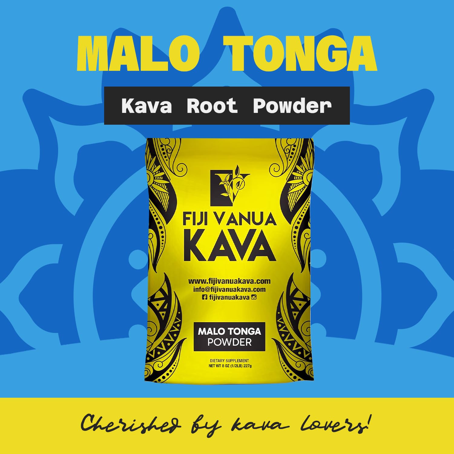 Fiji Vanua Kava detalle de la textura del polvo resaltando molienda media y fácil extracción