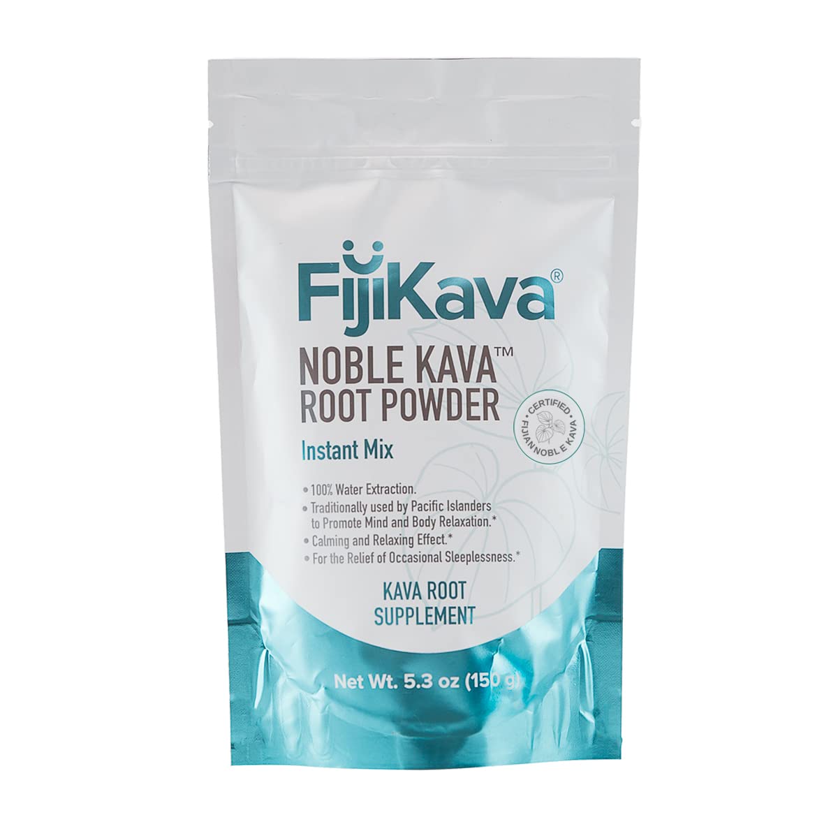 FijiKava frente del envase mostrando el diseño y beneficio de preparación rápida