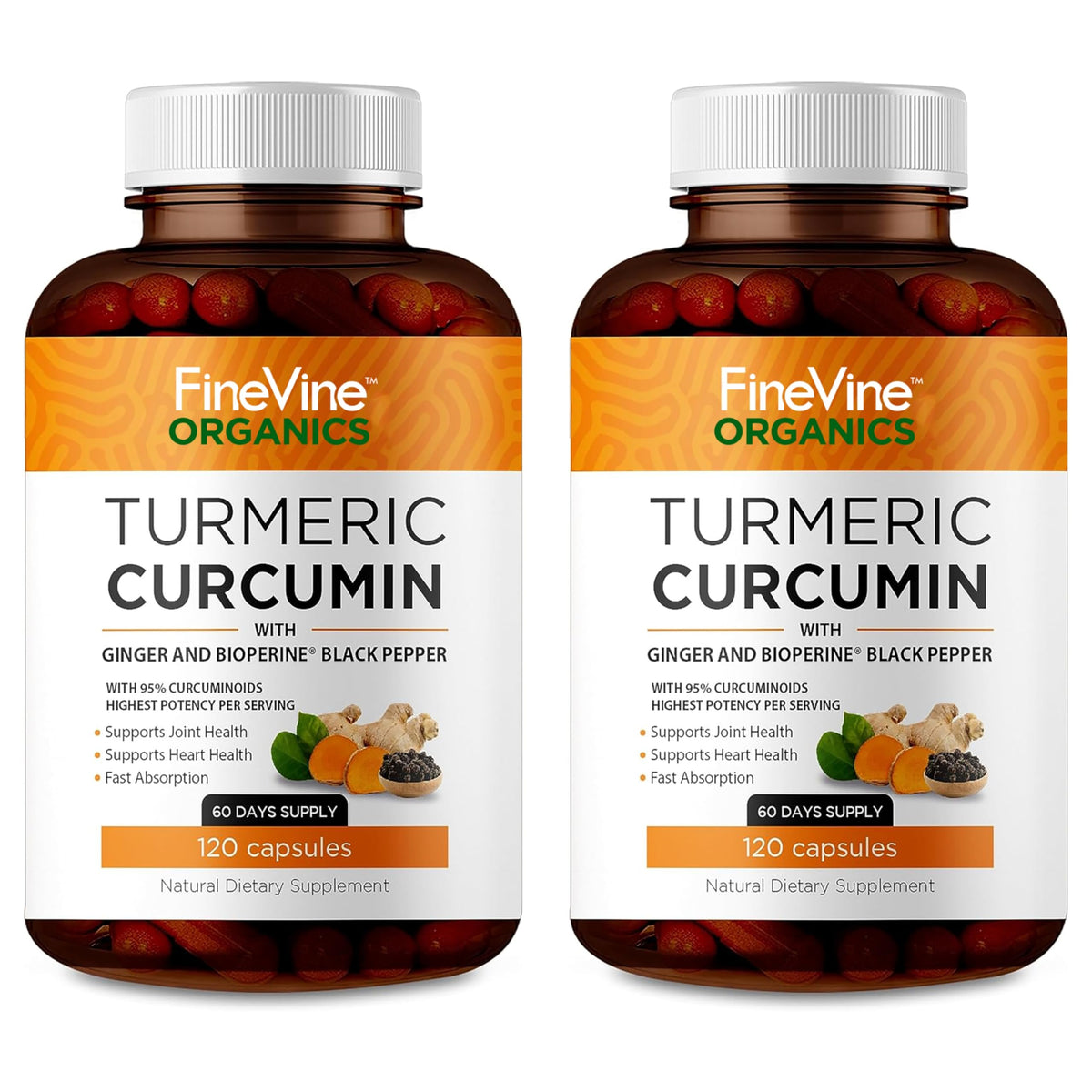 FineVine Organics frasco delantero mostrando 240 cápsulas y sello de calidad