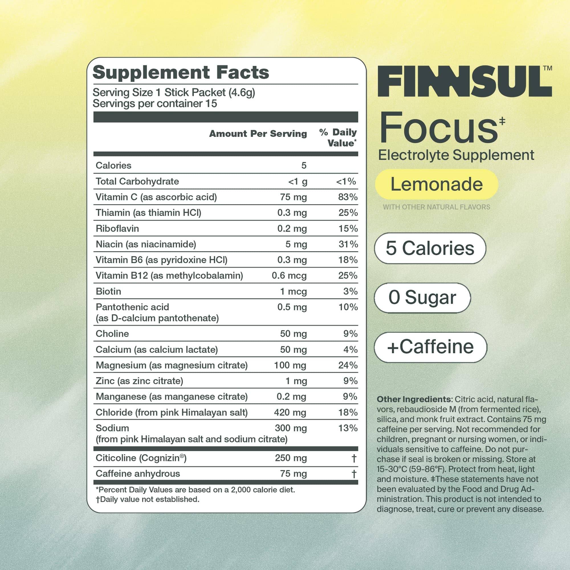 FINNSUL ingredientes: electrolitos y vitaminas para equilibrio e energía