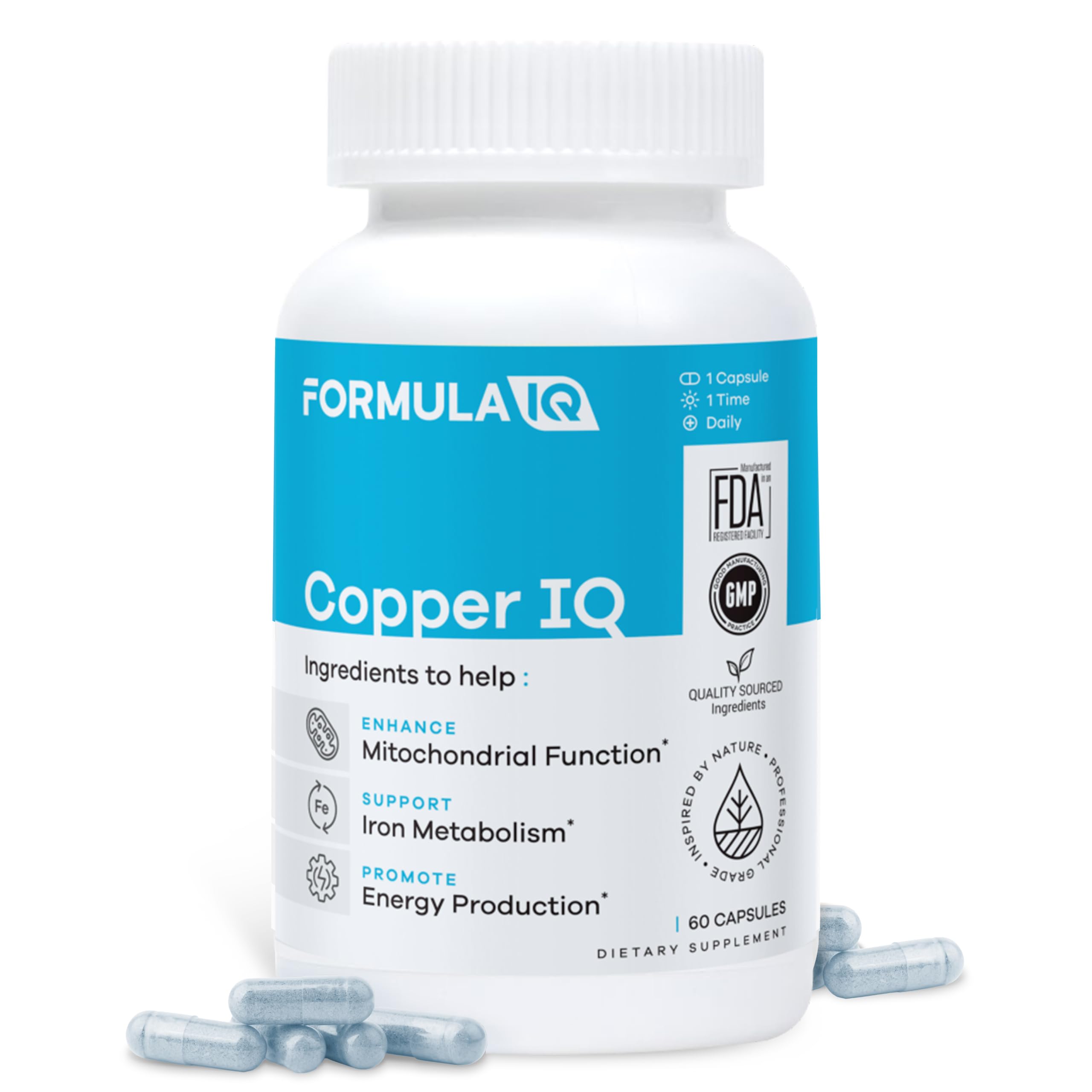 FIQ envase frontal de Copper IQ mostrando presentación y cápsulas