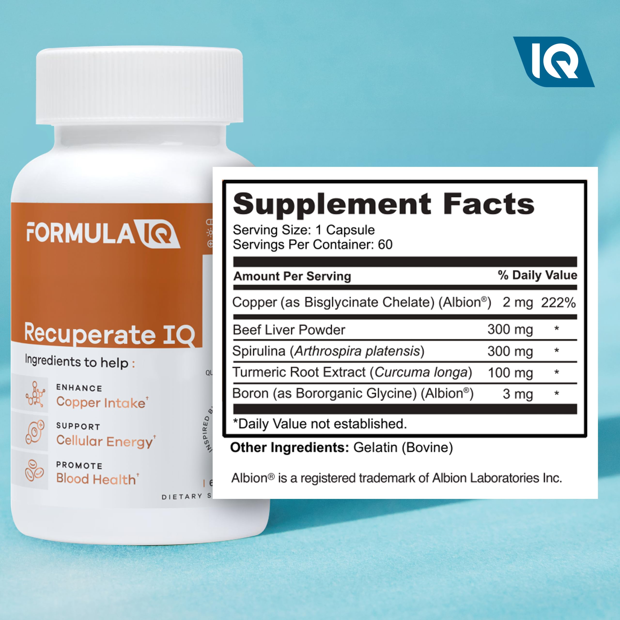 FIQ ingredientes naturales: hígado de res, espirulina, cúrcuma y boro para nutrición