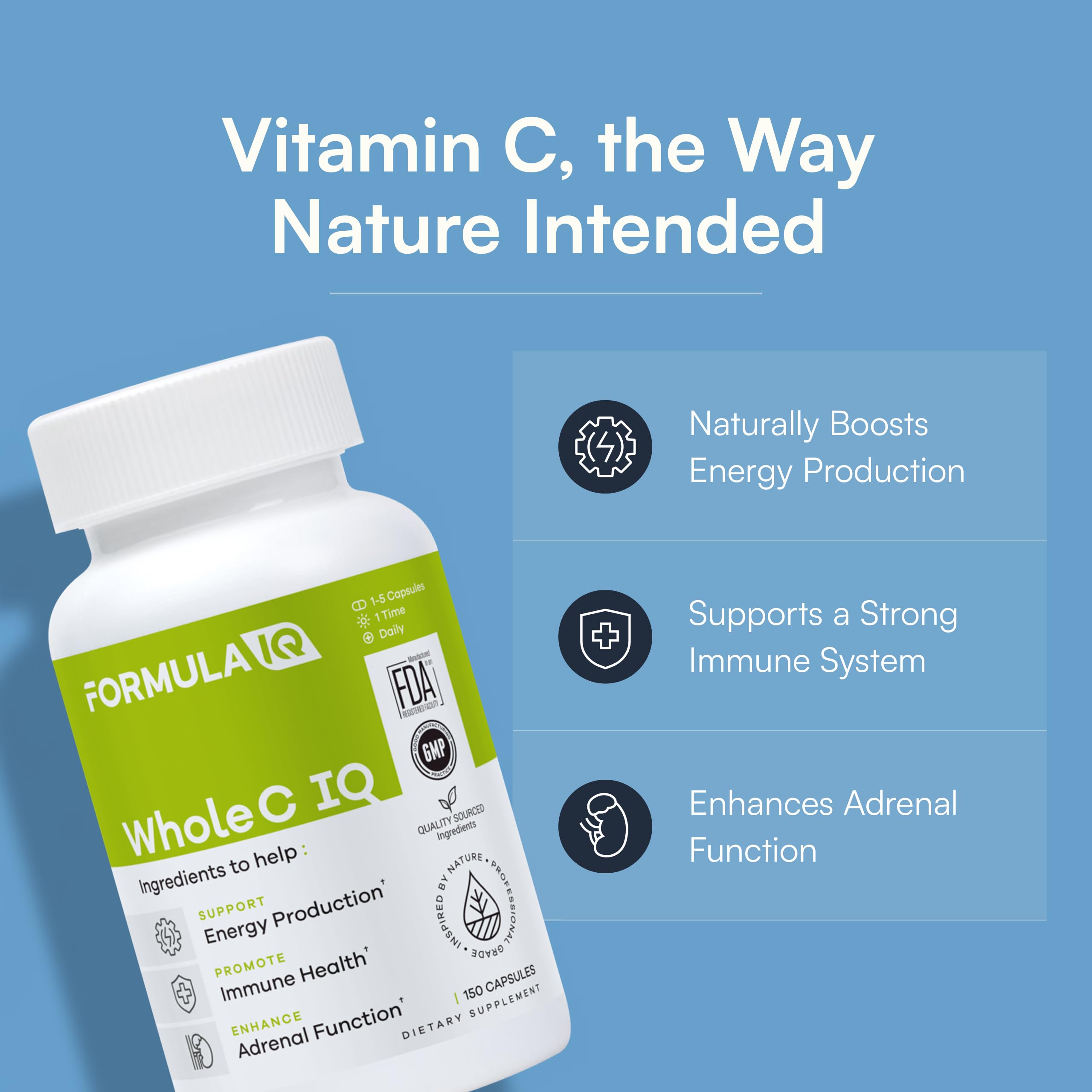 FIQ Whole C IQ cápsulas en primer plano, fácil de tragar y usar