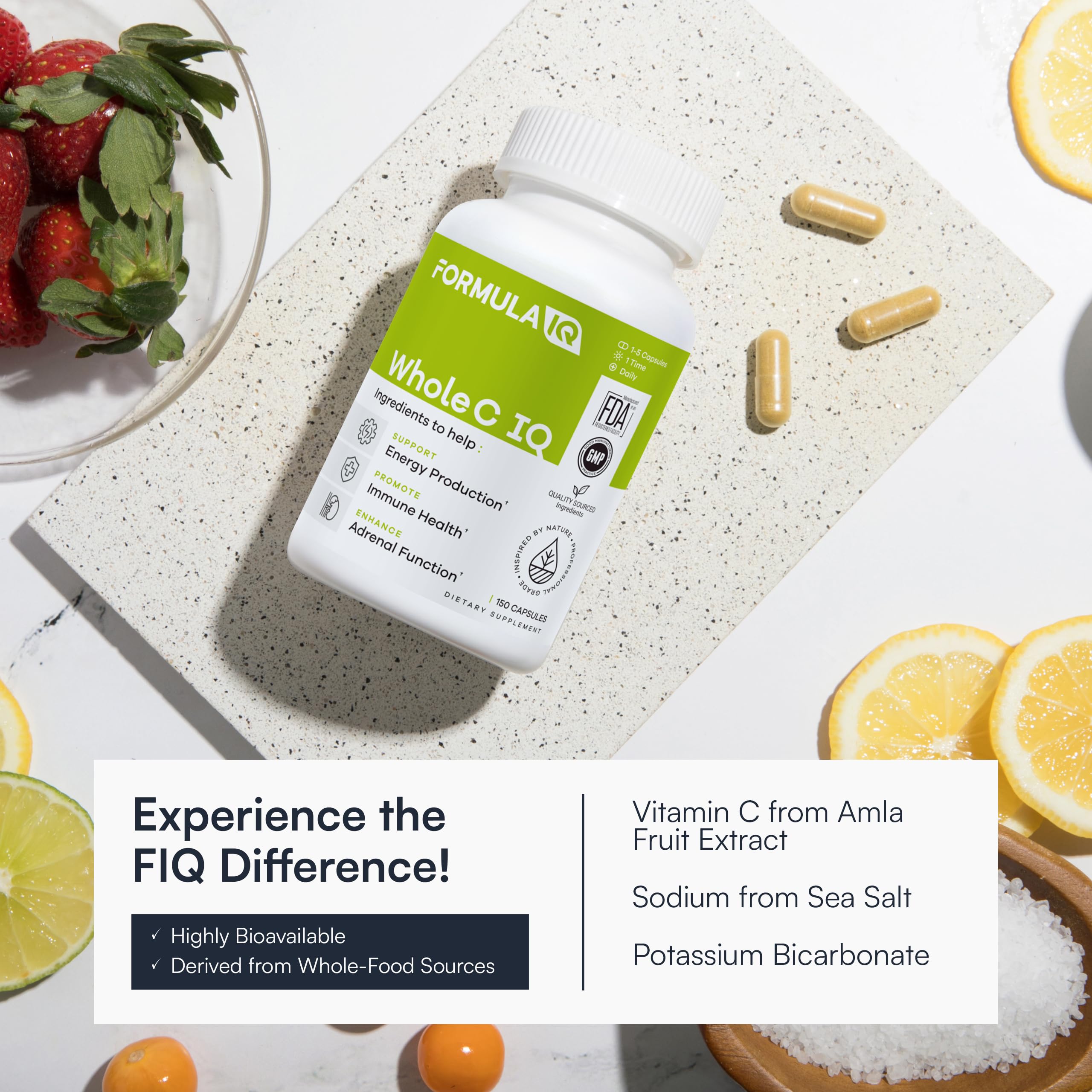 FIQ Whole C IQ textura y polvo de ingredientes naturales, pureza visible
