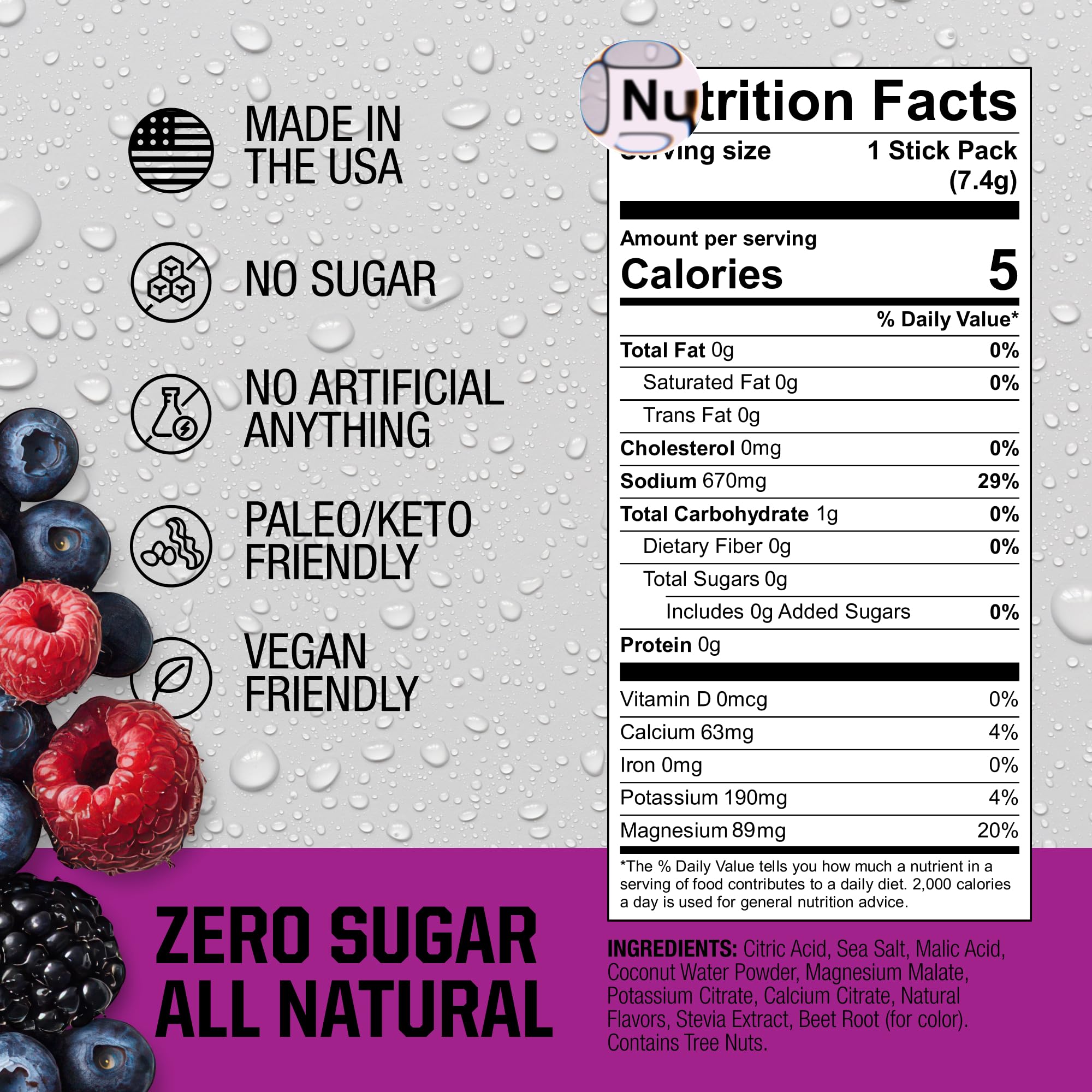 Fire Science Nutrition polvo de Berry en primer plano, muestra mezcla fina y rápida disolución
