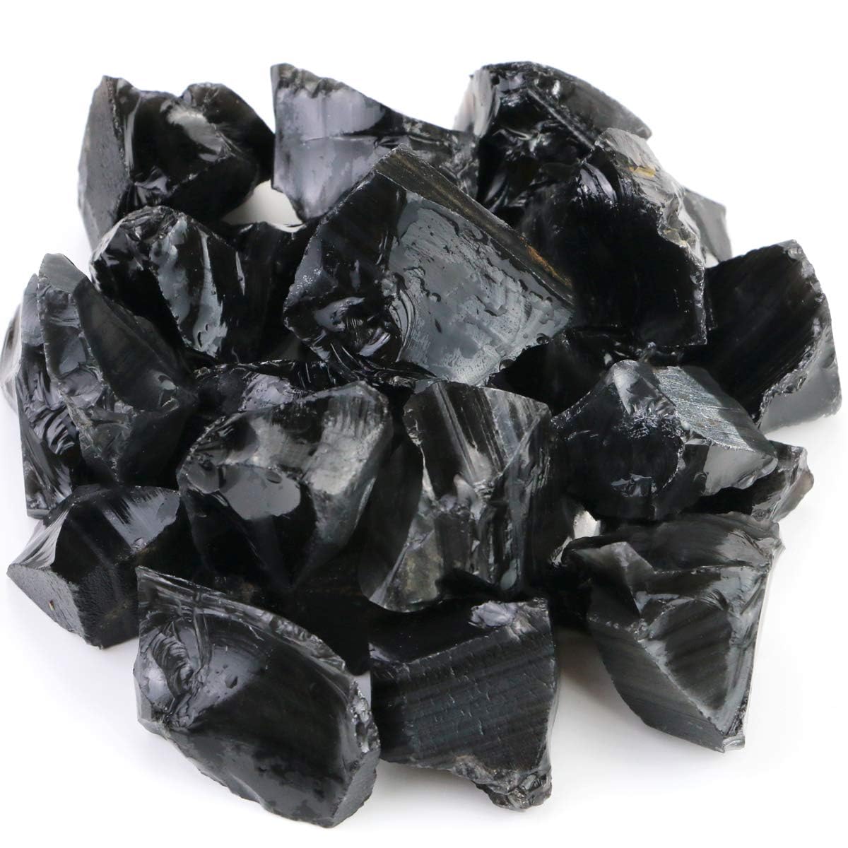 Fireboomoon envase frontal mostrando obsidiana negra cruda y variedad