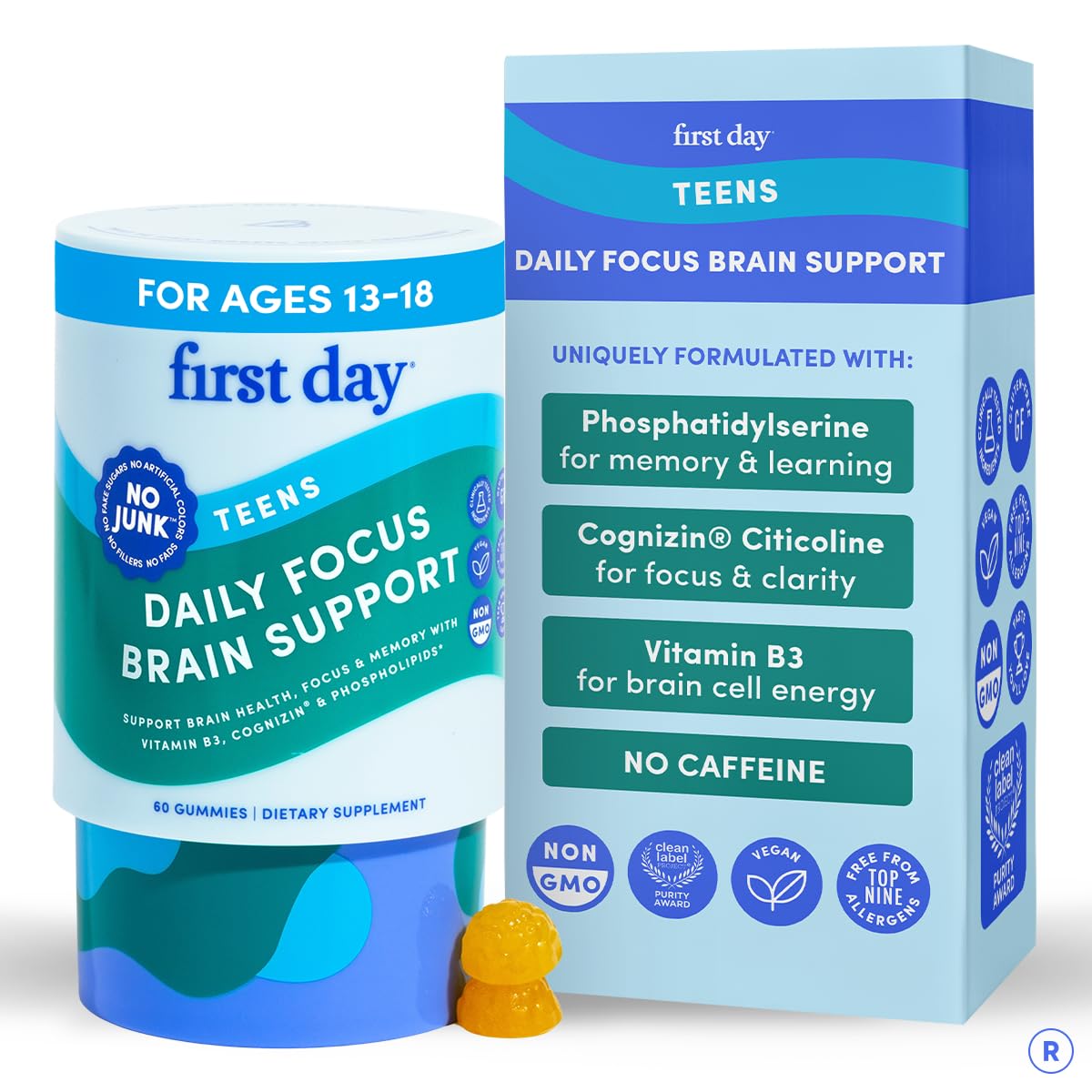FIRST DAY frente del empaque mostrando beneficios clave