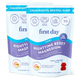 First Day envase frontal de gomitas, presenta beneficios nocturnos claros
