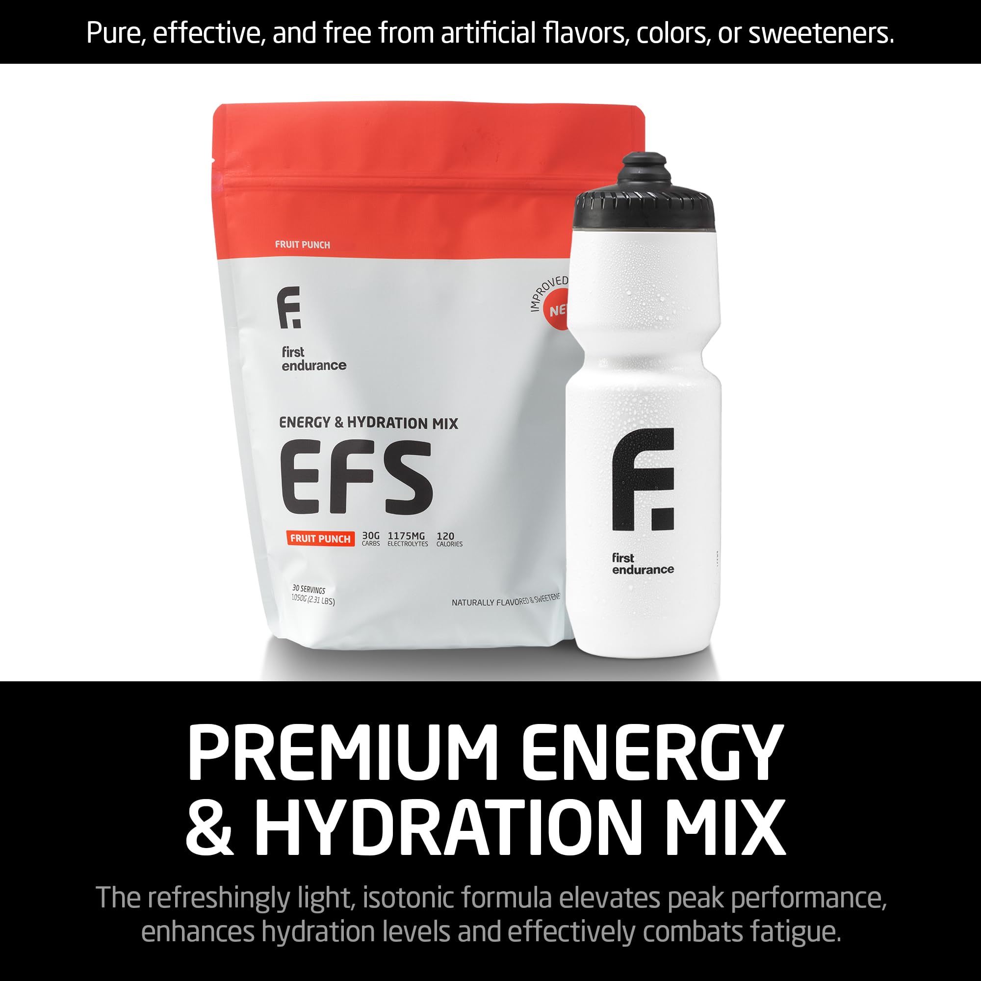 FIRST ENDURANCE etiqueta nutricional EFS con carbohidratos y electrolitos claros
