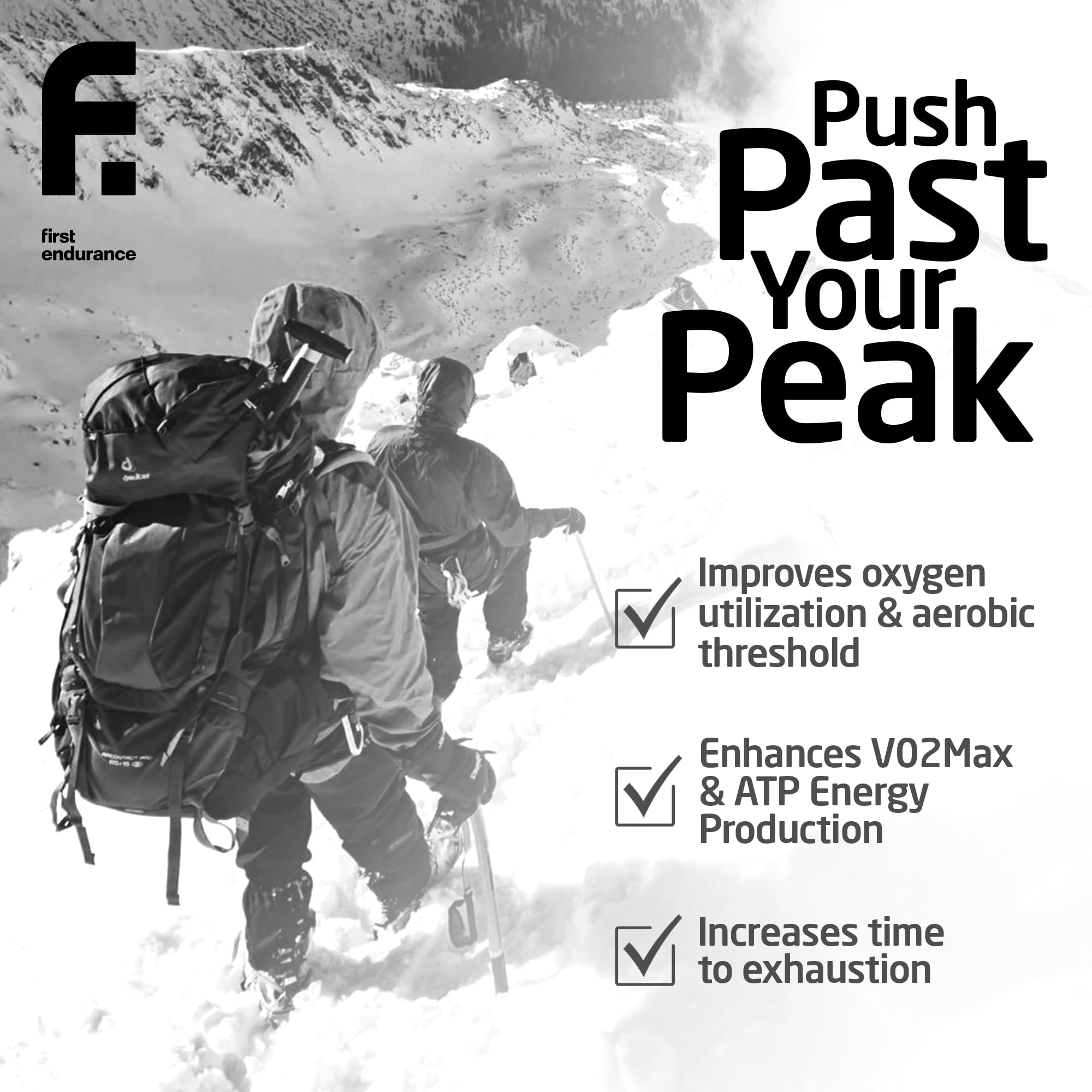 FIRST ENDURANCE envase al lado de una regla para comparar tamaño y dosis