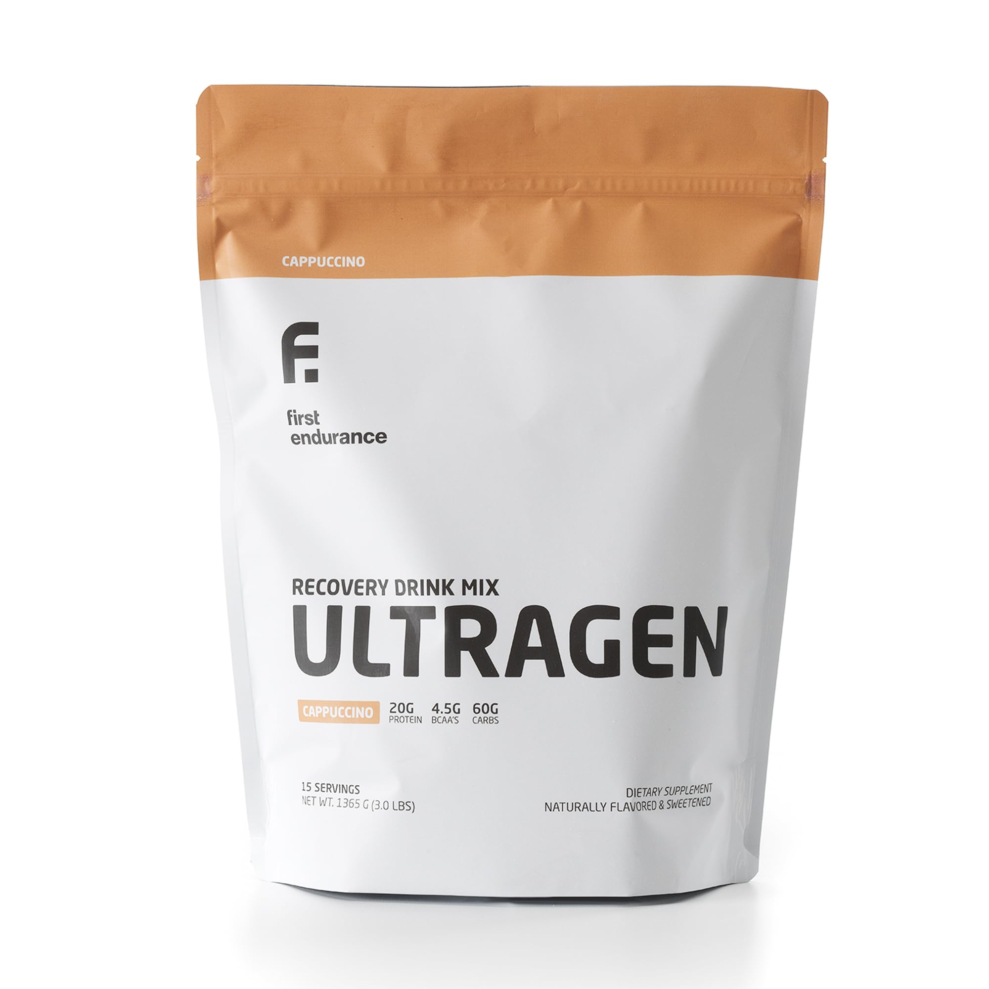 FIRST ENDURANCE envase Ultragen Cappuccino mostrando la marca y servicio