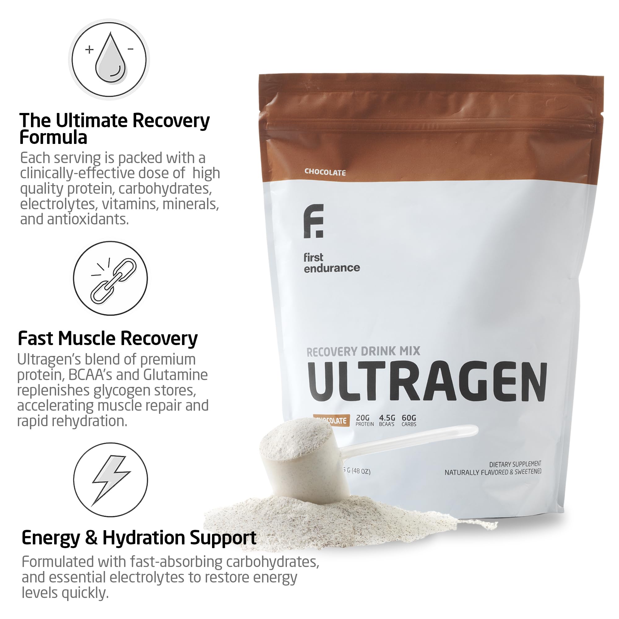 FIRST ENDURANCE polvo Ultragen textura fina de cacao para mezcla rápida