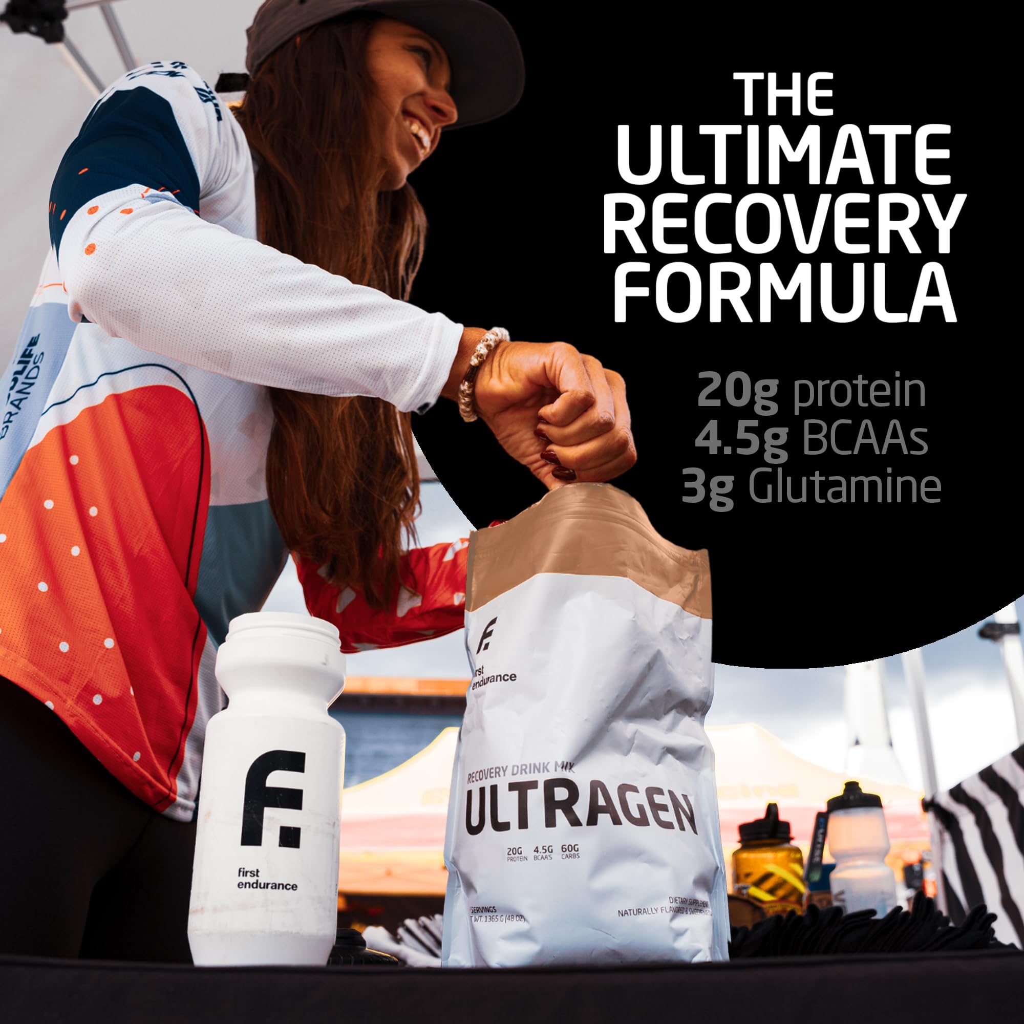 FIRST ENDURANCE atleta tomando Ultragen Cappuccino tras entrenamiento intenso