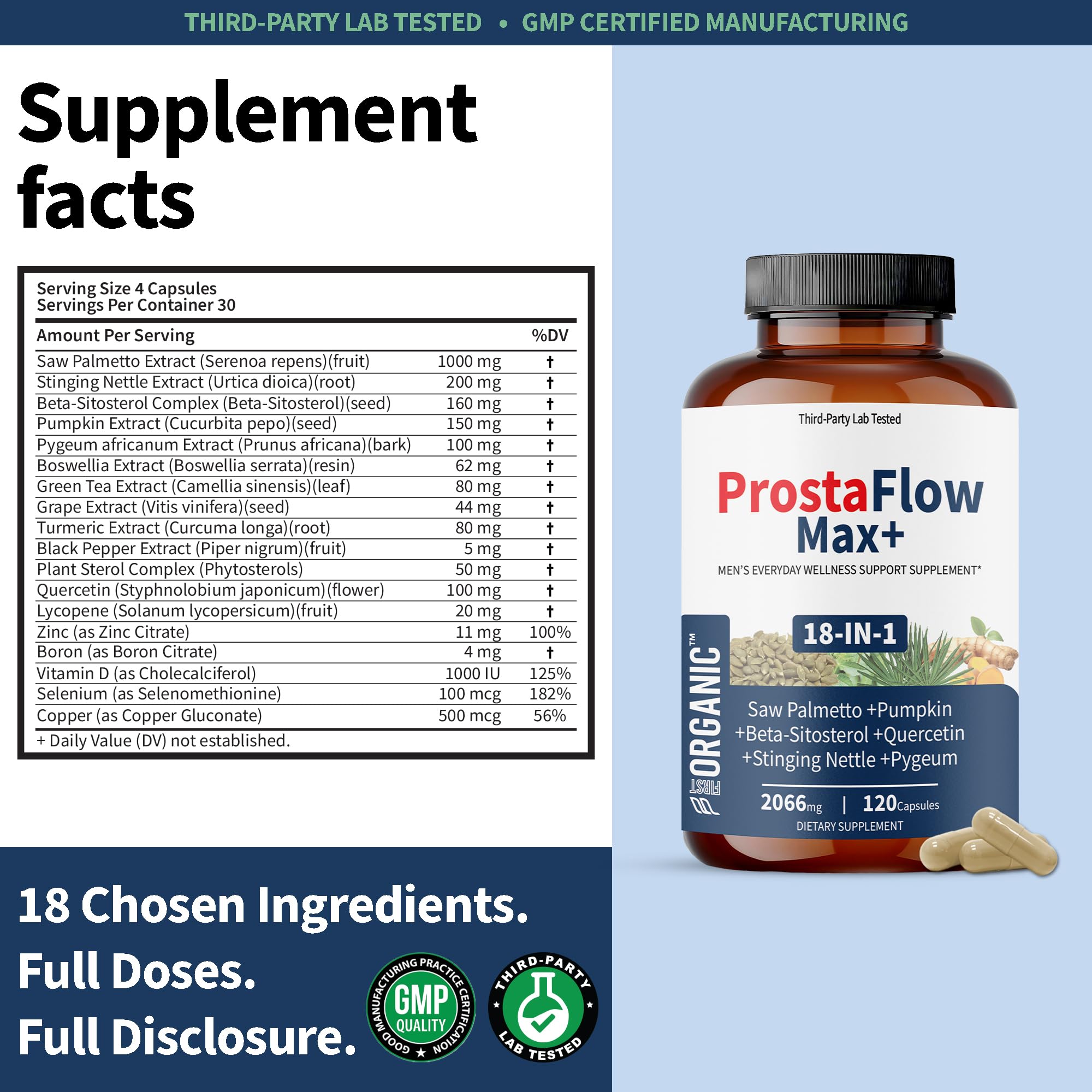FIRSTORGANIC ingredientes principales saw palmetto y ortiga mostrando origen natural
