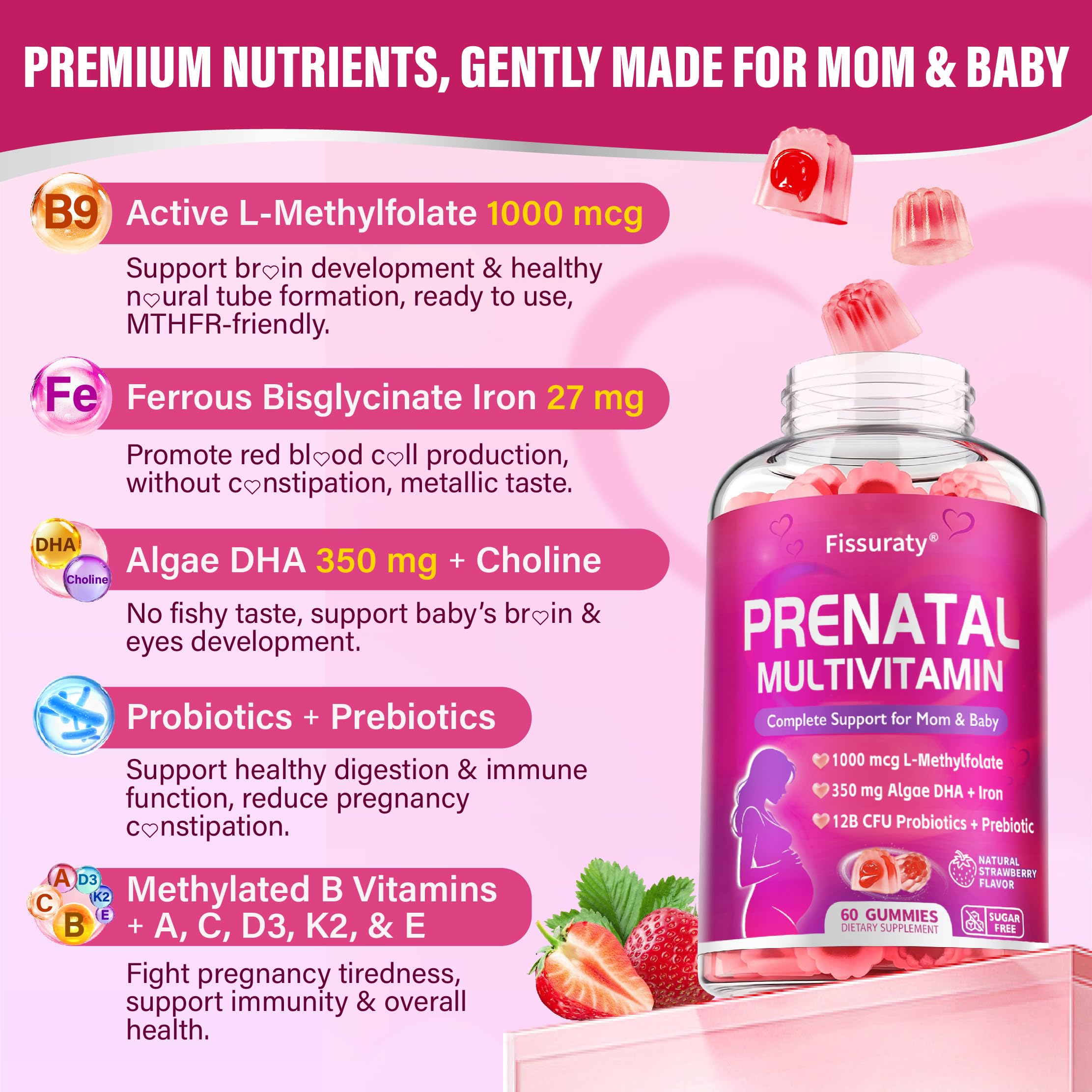 Fissuraty etiqueta con ingredientes clave y beneficios visibles