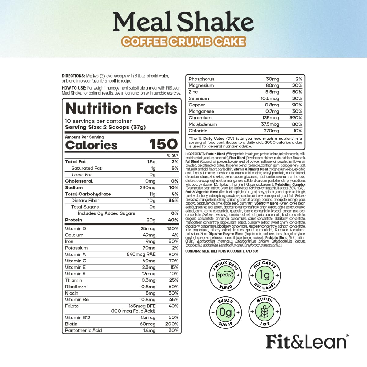Fit & Lean etiqueta nutricional detallada para información clara