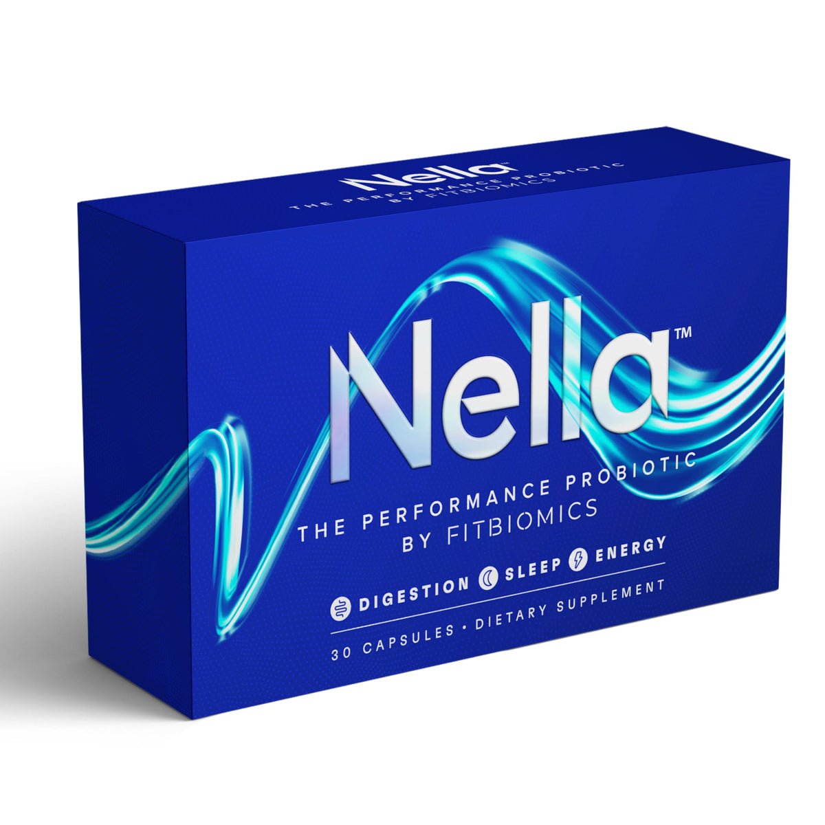 FITBIOMICS Nella envase frontal mostrando la marca y beneficio digestivo