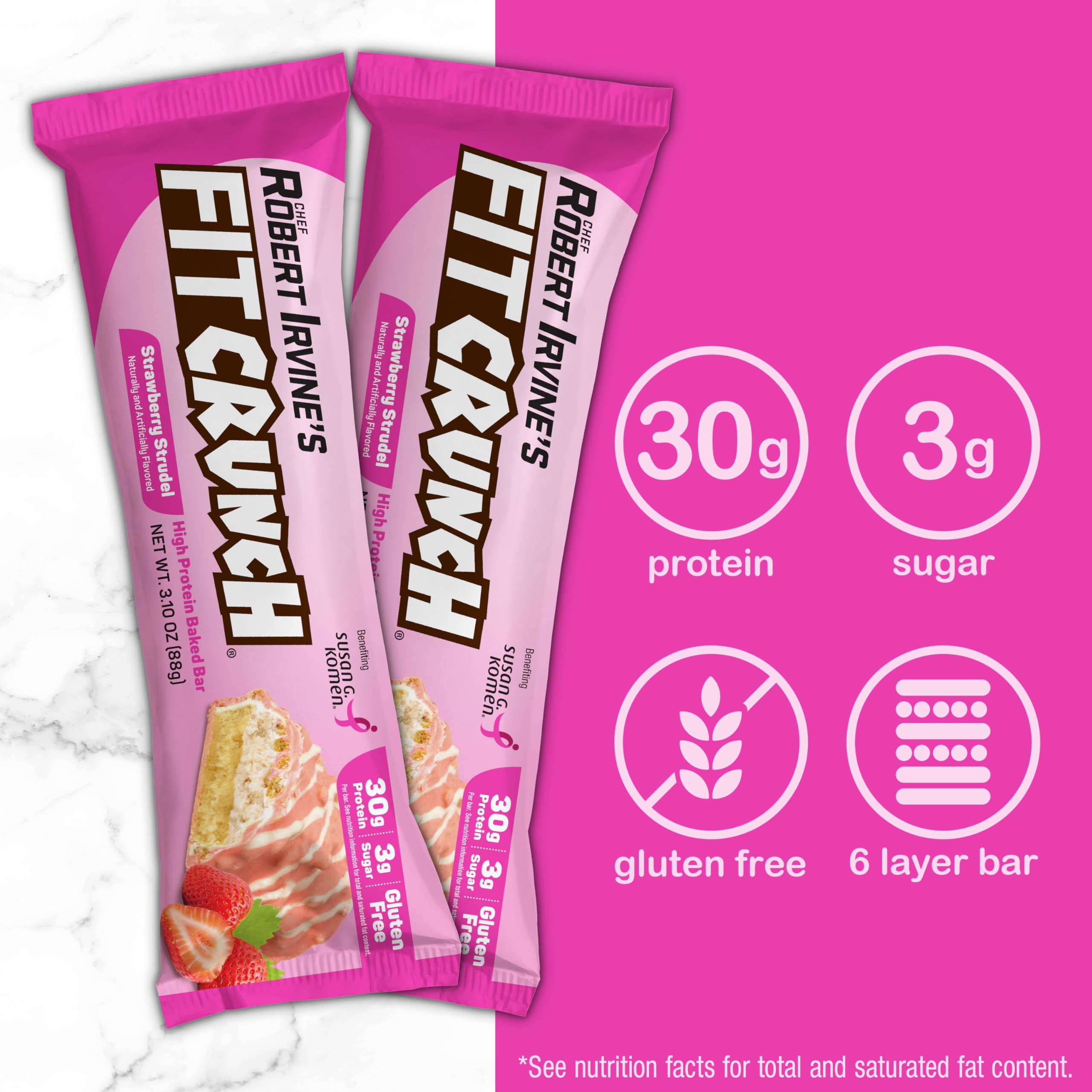 FitCrunch etiquetado nutricional destacando 30 g proteína y 3 g azúcar