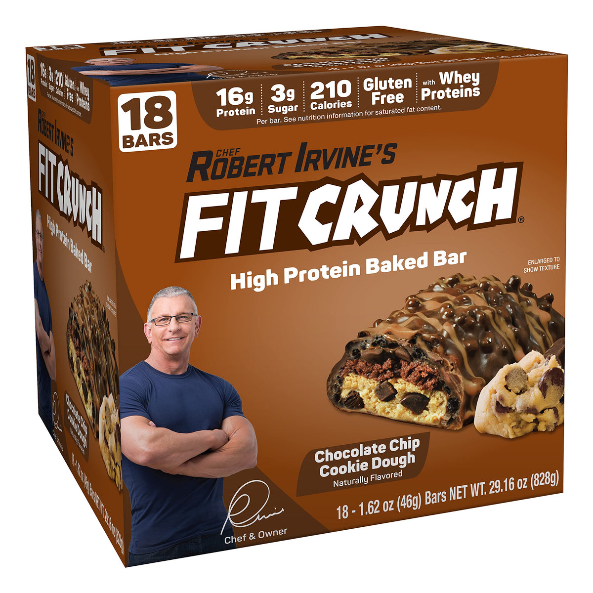 FitCrunch frente del empaque mostrando 18 barras, conveniencia y sabor